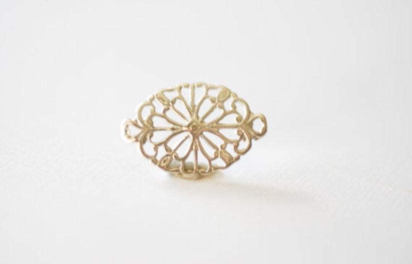 Sterling Silver Filigree Flower Connector Charm- 925 Silver Oval Connector, Silver oval Round Connector Link spacer, 90 - HarperCrown