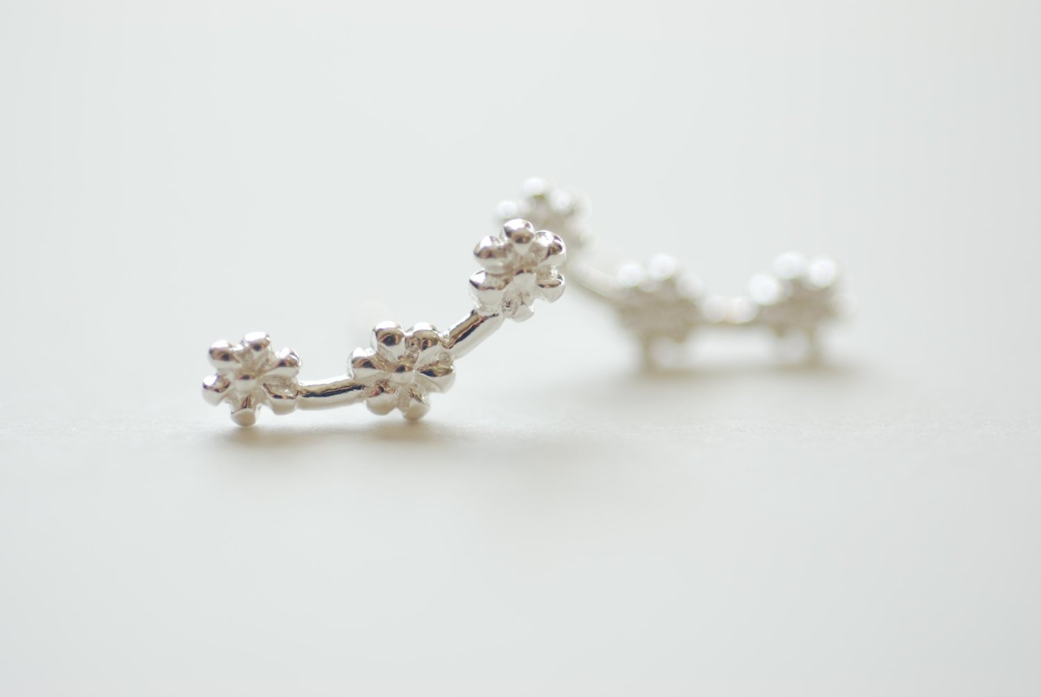 Sterling Silver Flower Ear Climber earrings, Flower Ear Crawler, Cuff Earrings, Ear Pins, Ear Wrap Earrings, Ear Sweep, Wholesale Earrings - HarperCrown