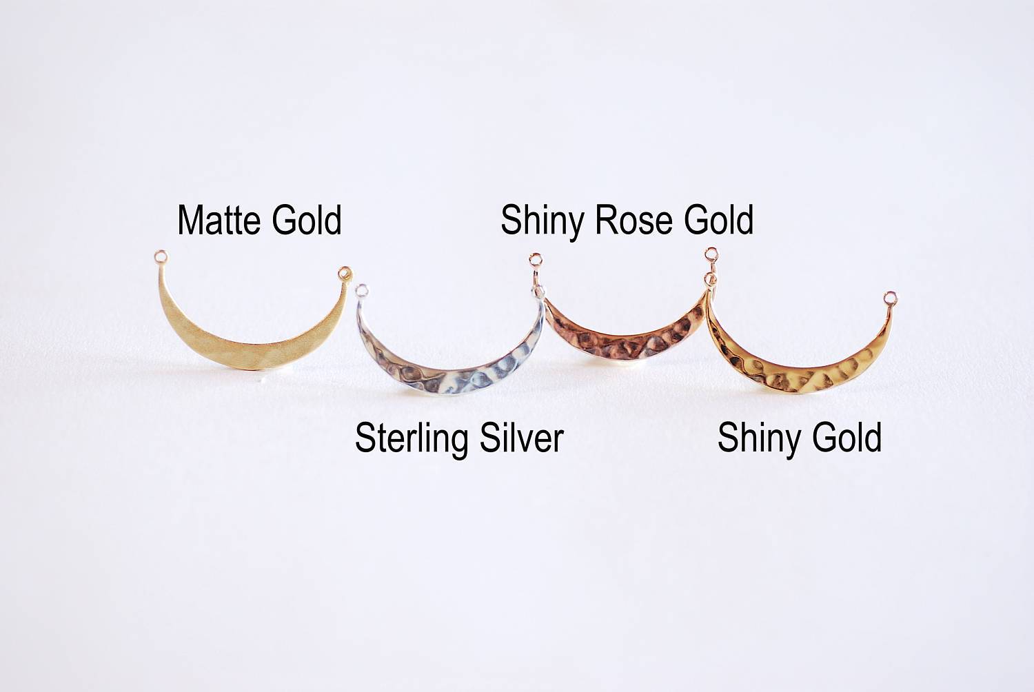 Sterling Silver Hammered Crescent Moon Connector- 925 Silver Hammered Half Moon Link Spacer, Crescent Charm, Hammered Half Circle Connector - HarperCrown