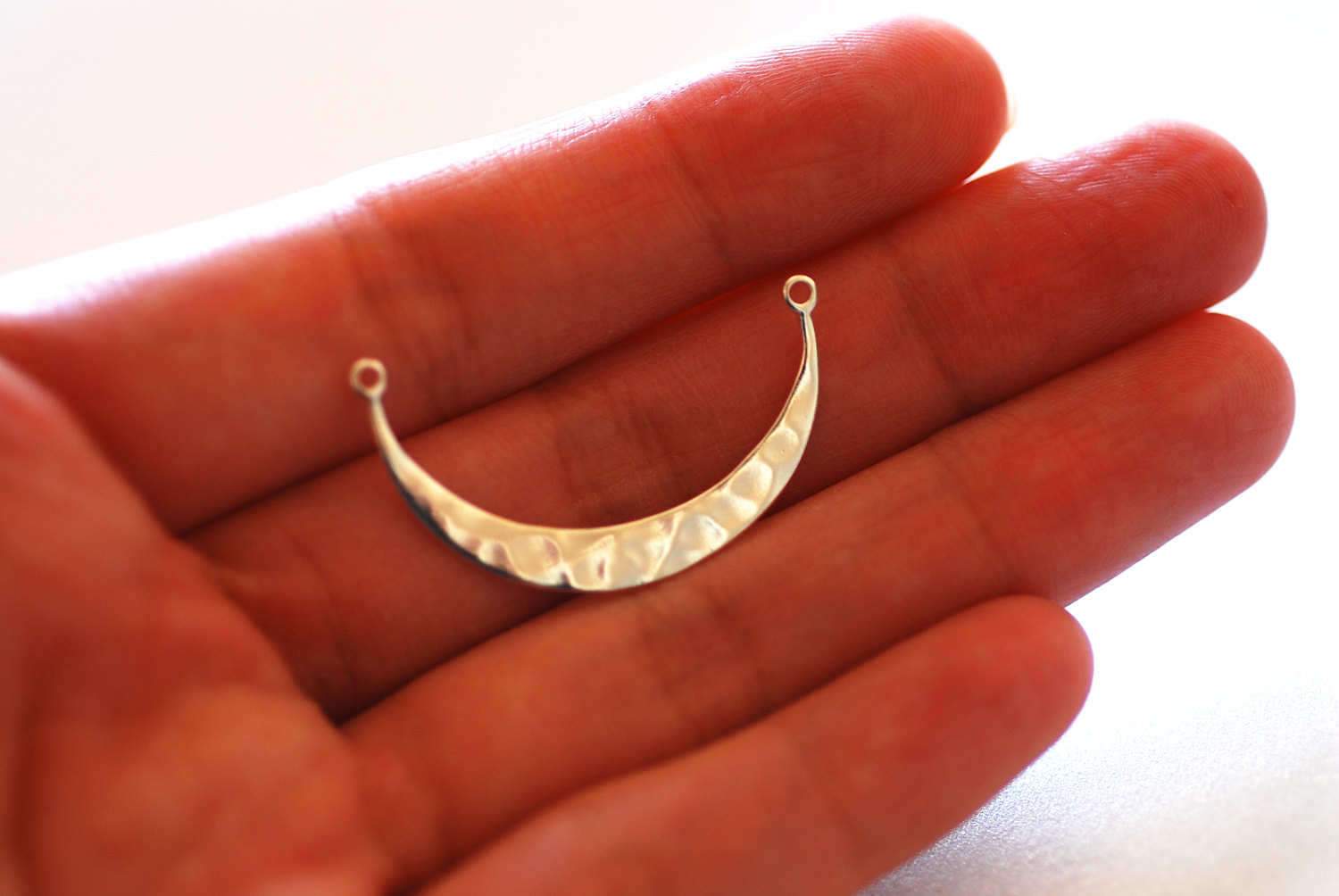 Sterling Silver Hammered Crescent Moon Connector- 925 Silver Hammered Half Moon Link Spacer, Crescent Charm, Hammered Half Circle Connector - HarperCrown