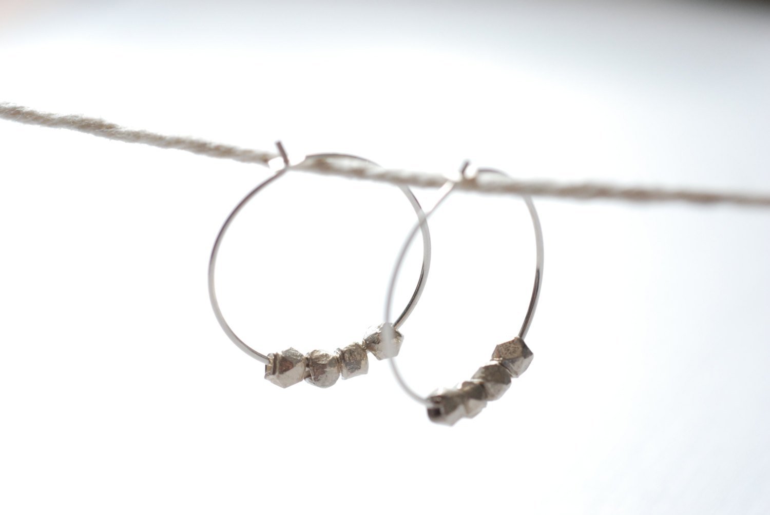 Sterling Silver Nugget Hoop Earrings, 925 Sterling Silver hoop earrings, Minimalist earrings, Everyday Earrings - HarperCrown