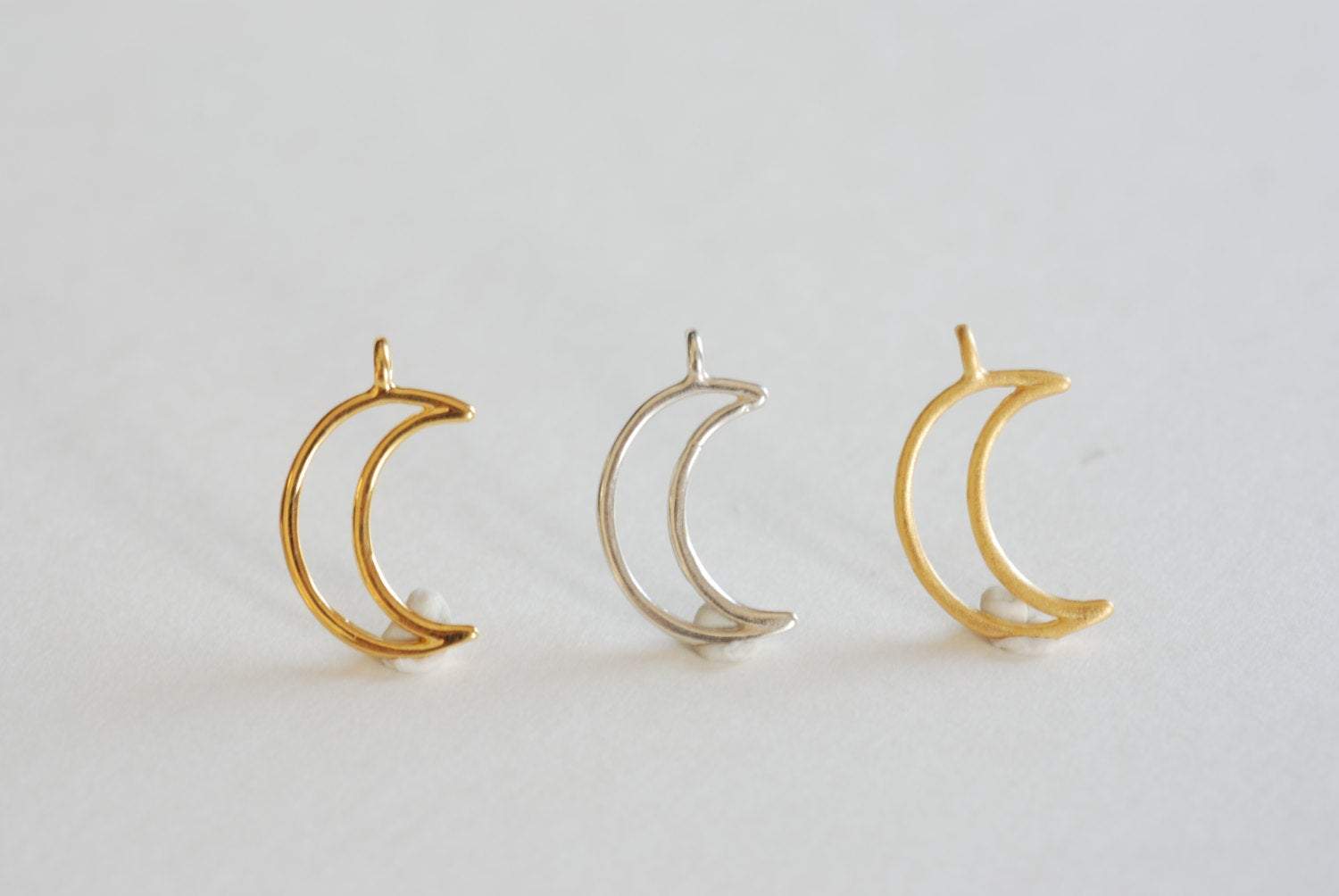 Sterling Silver Open Crescent Moon Charm- Sterling Silver Moon Charm, Gold Half Moon Charm, Silver or Gold Moon Charm, Silver Tusk Charm,52 - HarperCrown