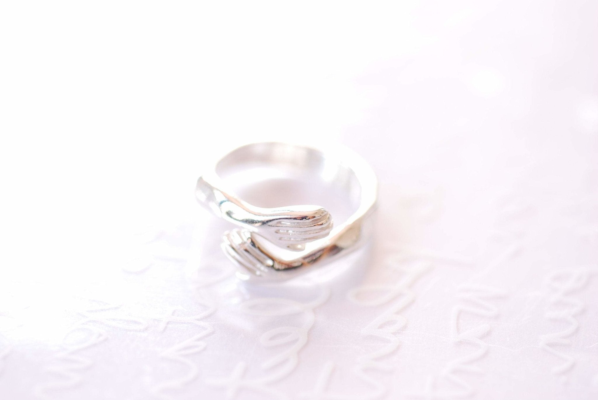 Sterling Silver or Gold Hand Hugging Ring, Embrace Ring, Adjustable Ring, Statement Ring Hand Hug Ring Love Ring Ring for Him or Her - HarperCrown