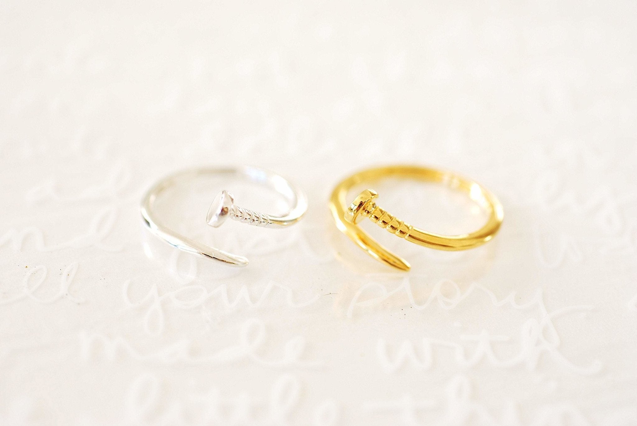 Sterling Silver or Gold Nail Ring - Adjustable Nail Screw Wrap Ring Midi Ring Dainty Ring Minimalist Ring Stacking Ring Spiral Ring - HarperCrown