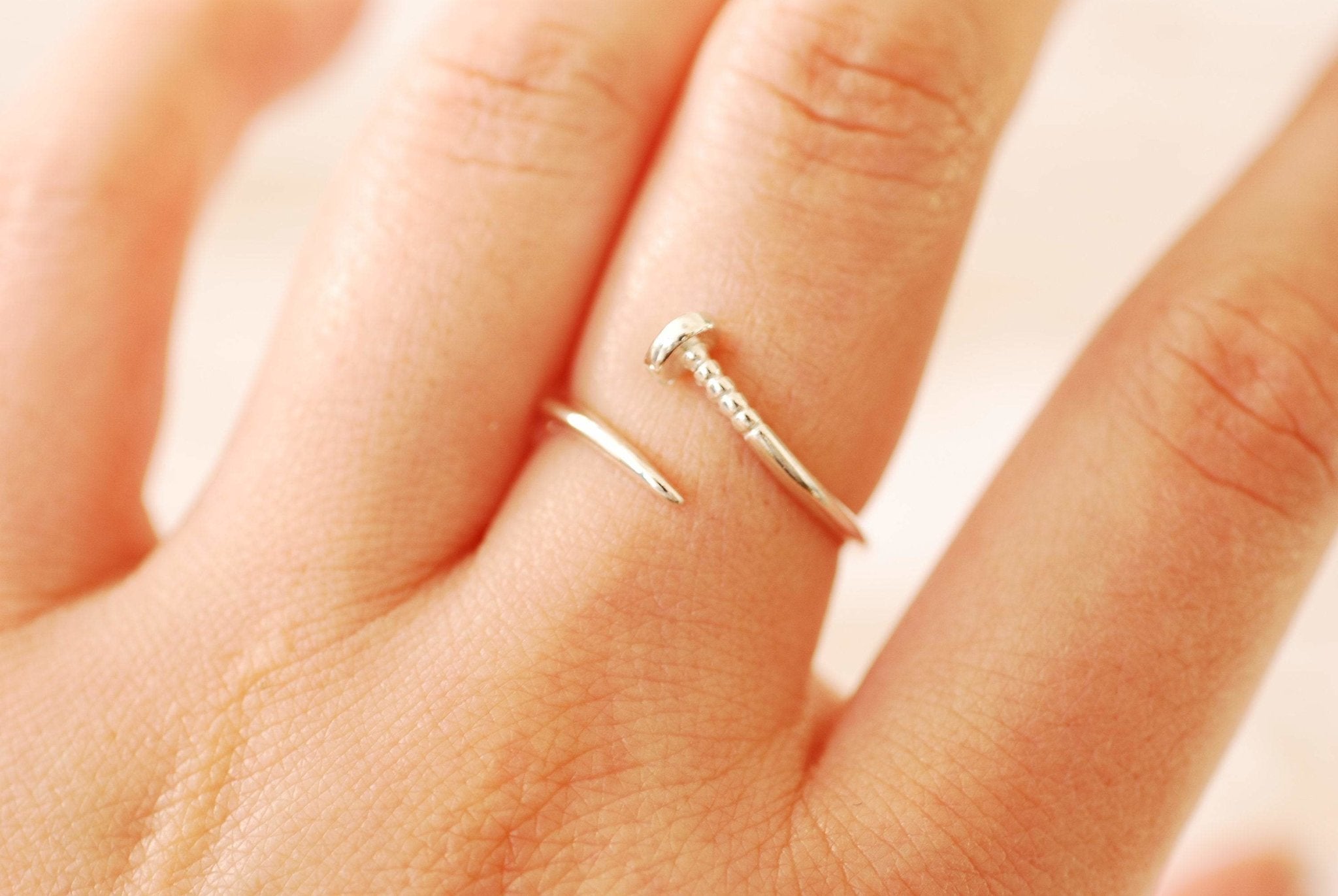 Sterling Silver or Gold Nail Ring - Adjustable Nail Screw Wrap Ring Midi Ring Dainty Ring Minimalist Ring Stacking Ring Spiral Ring - HarperCrown
