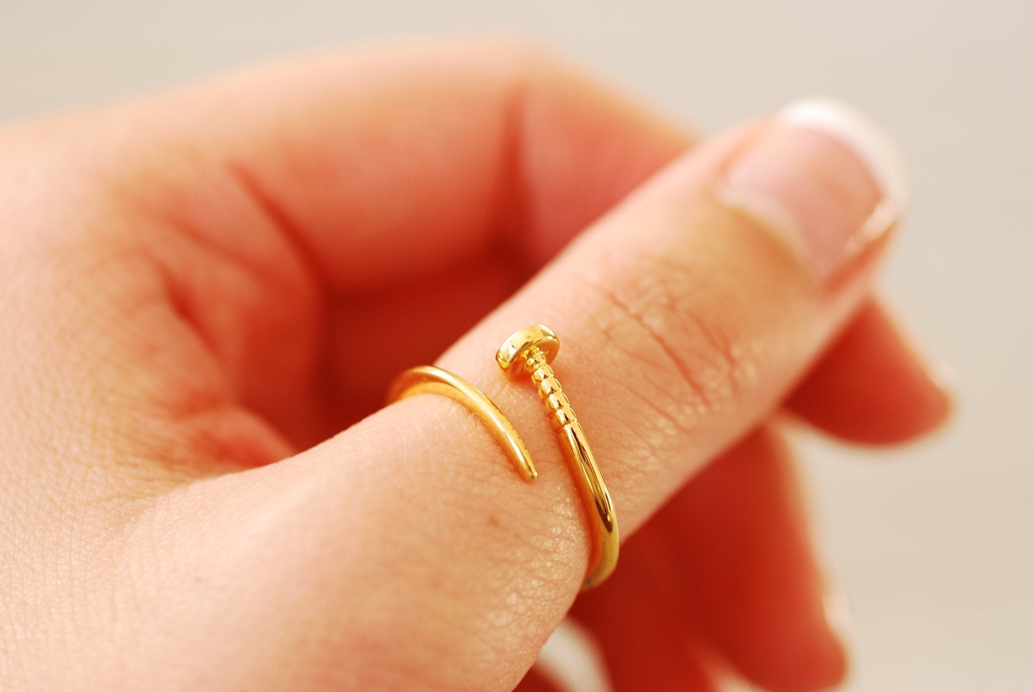 Sterling Silver or Gold Nail Ring - Adjustable Nail Screw Wrap Ring Midi Ring Dainty Ring Minimalist Ring Stacking Ring Spiral Ring - HarperCrown