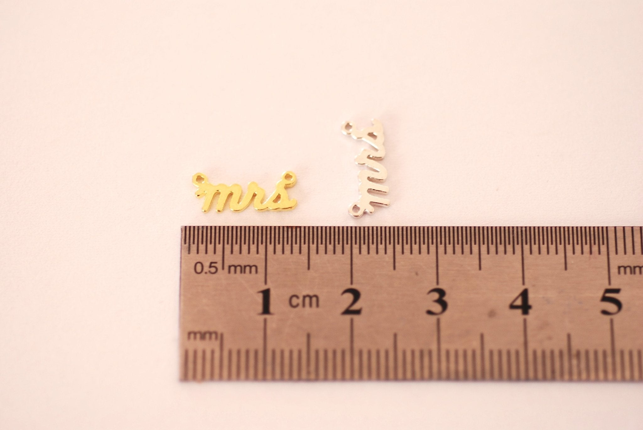 Sterling Silver or Vermeil 18k Gold Mrs Letter Wording Signature Connector Charm Miss Mrs Wifey Mama Necklace Charm Alphabet charm - HarperCrown