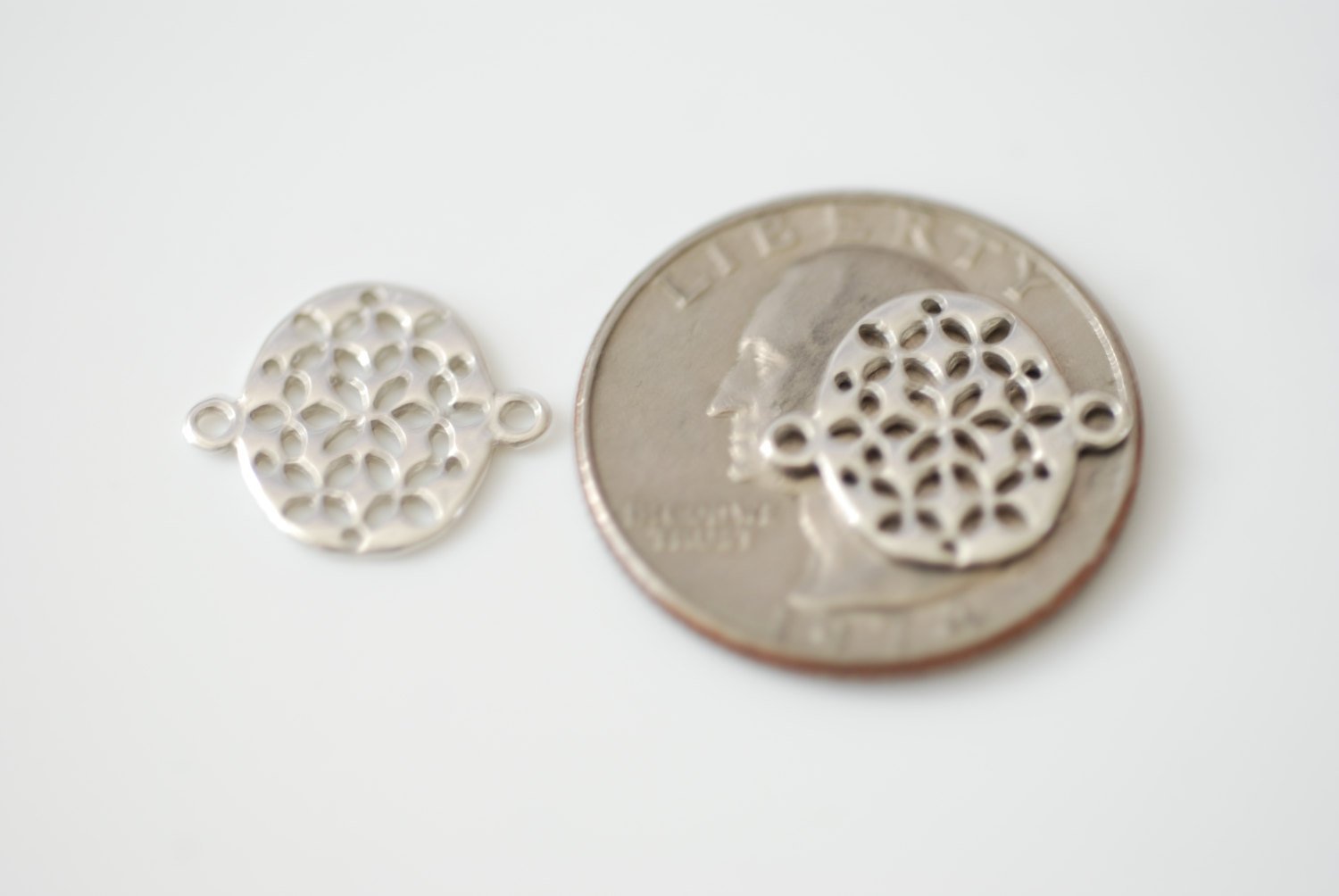 Sterling Silver Oval Filigree Connector Charm- 925 Silver Oval Round Connector, Silver Round Circle Connector Link Spacer, 86 - HarperCrown