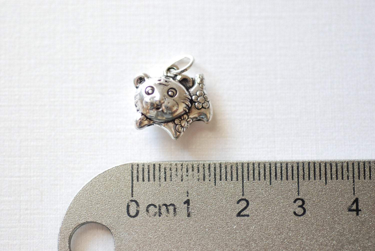 Sterling Silver Oxidized Puffy Cat Charm, Cat Lover Charm - HarperCrown