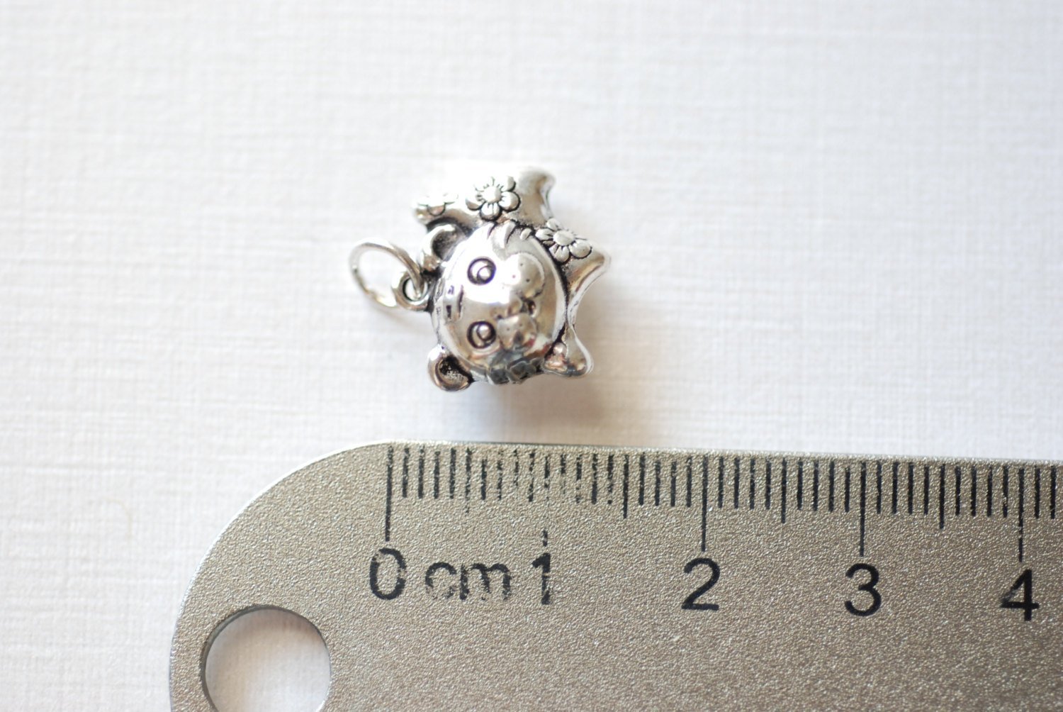 Sterling Silver Oxidized Puffy Cat Charm, Cat Lover Charm - HarperCrown