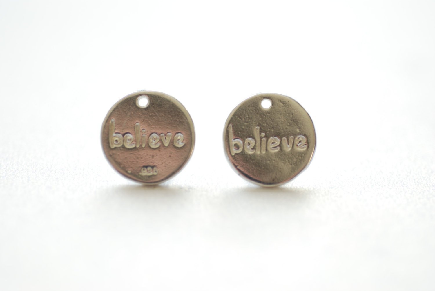 Sterling Silver Round BELIEVE Disc- 12mm Round Silver Disc, 925 Silver Disc, Believe, Sterling Silver Wholesale Charms, 185 - HarperCrown
