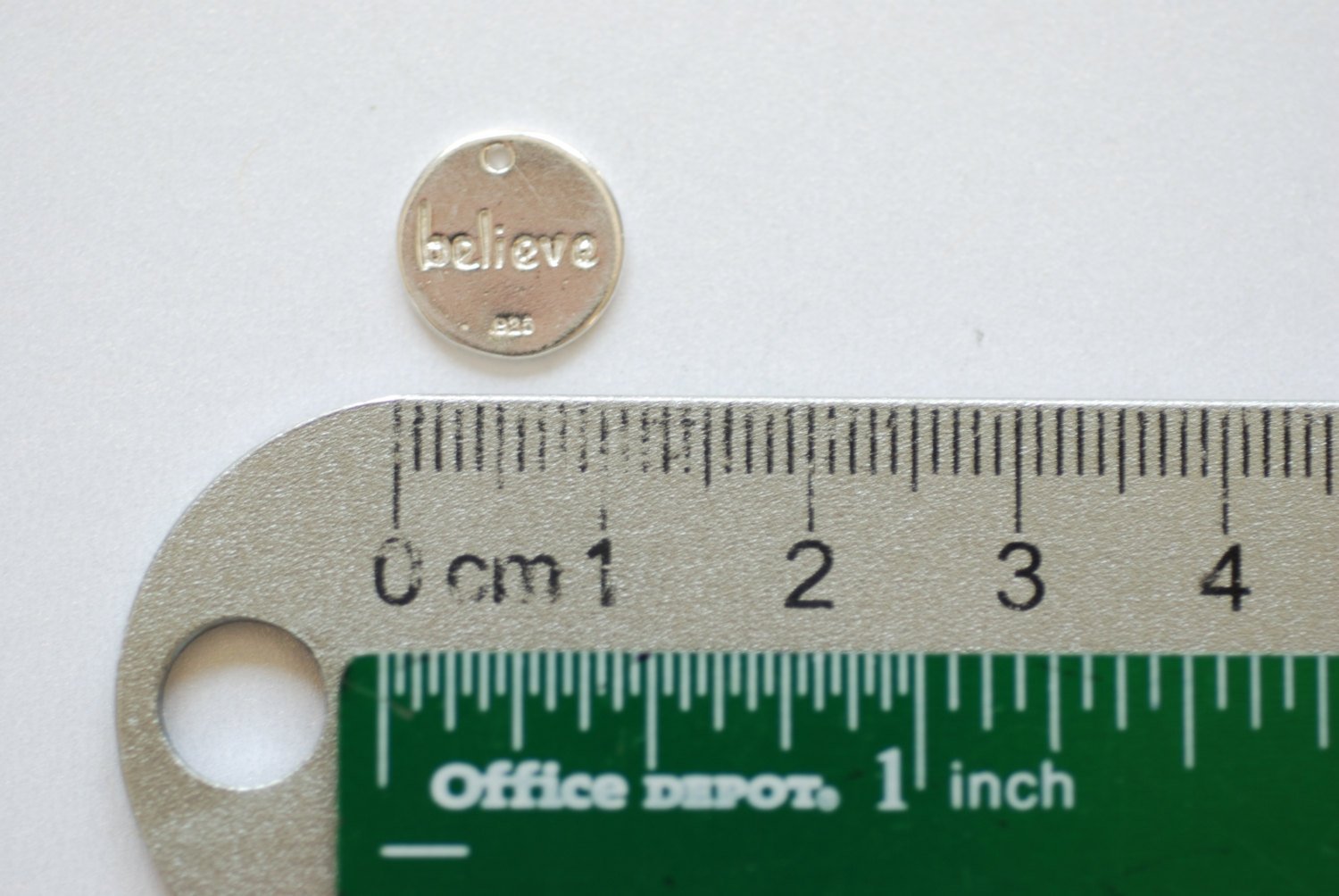 Sterling Silver Round BELIEVE Disc- 12mm Round Silver Disc, 925 Silver Disc, Believe, Sterling Silver Wholesale Charms, 185 - HarperCrown