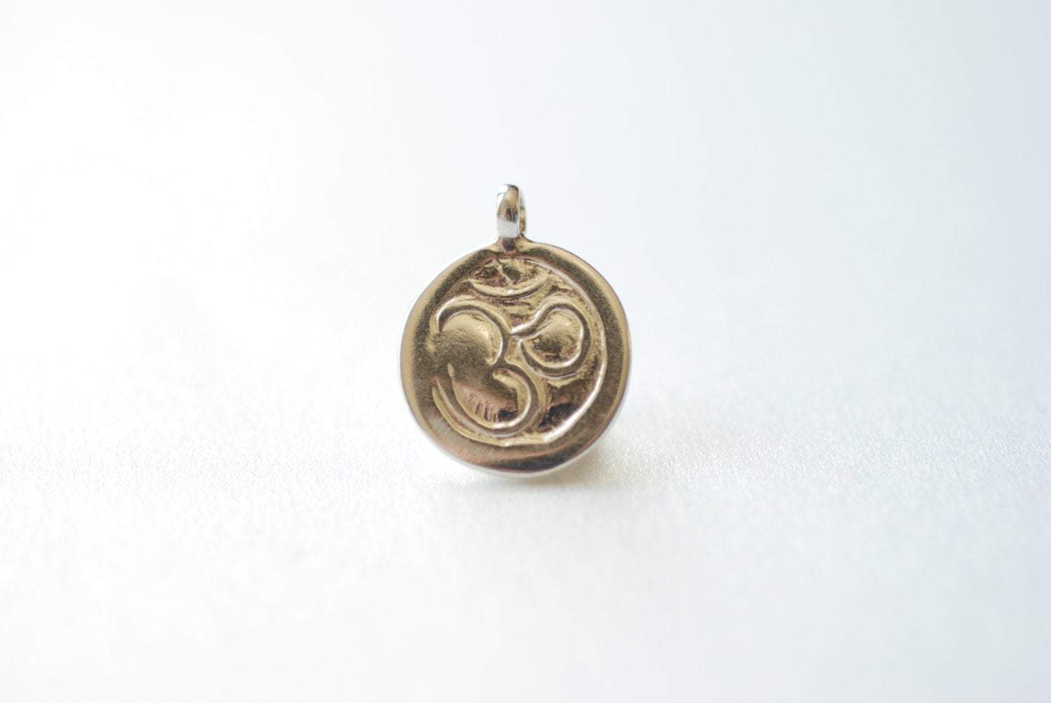 Sterling Silver Round Ohm Sanskrit Charm - Sterling Silver Yoga Om Disc pendant, VermeilSupplies, Jewelry Findings, Beads, 204 - HarperCrown