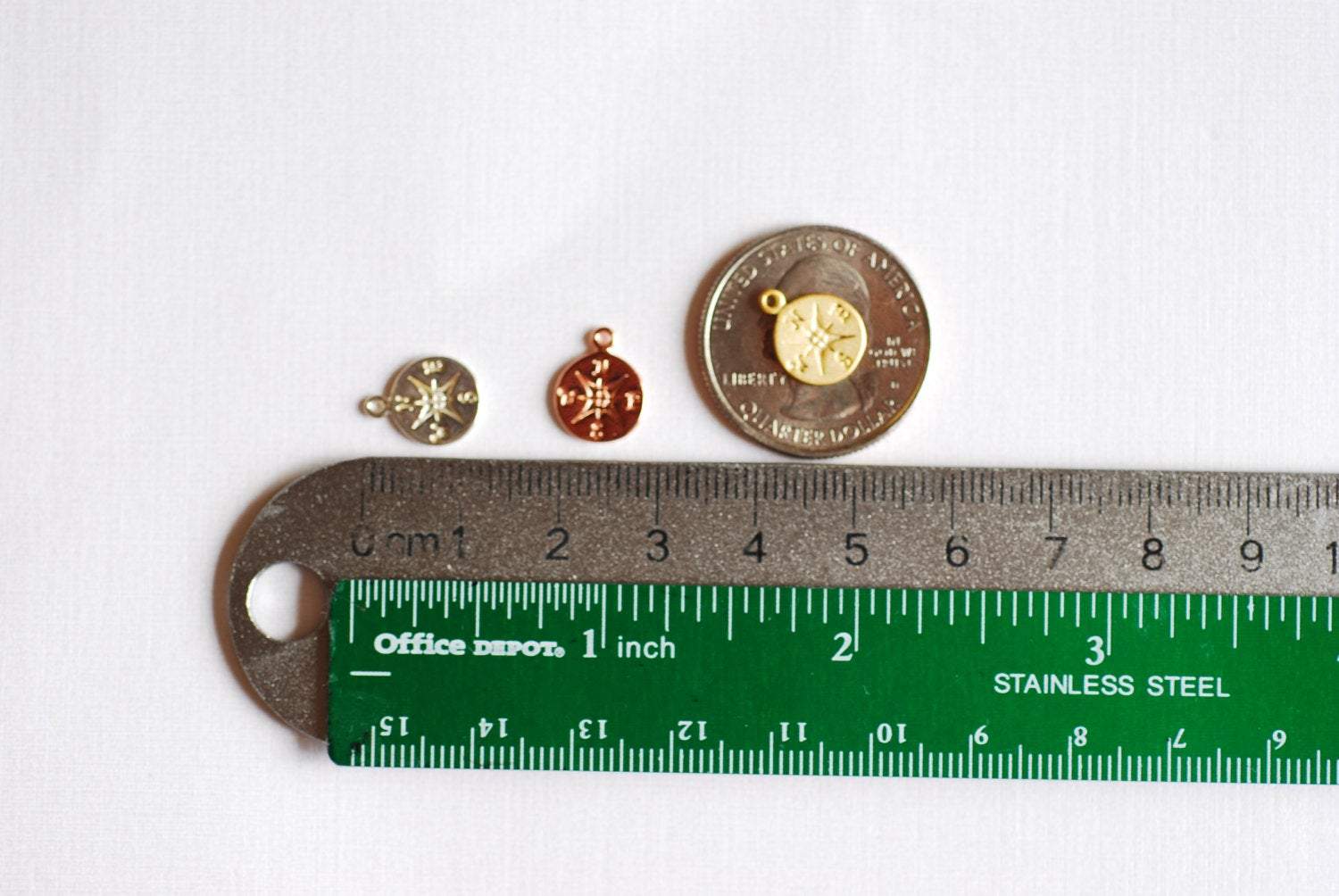 Sterling Silver Small Compass Charm- 925 Sterling Silver Compass, Sterling Silver Disc Charm, True North Charm, North East South West, 301 - HarperCrown