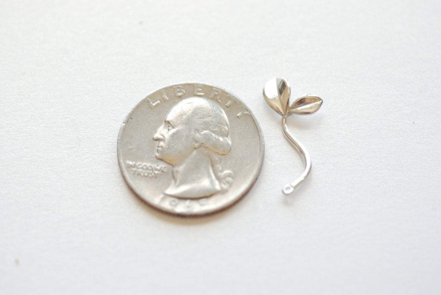Sterling Silver Small Sprout Charm Connector - 925 Silver Leaf Branch Twig Charm Pendant, Skinny Bean Sprout Charm, Silver Leaf Charm, 196 - HarperCrown