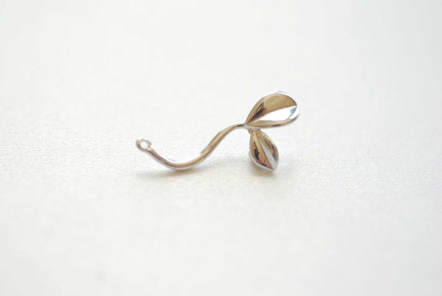 Sterling Silver Small Sprout Charm Connector - 925 Silver Leaf Branch Twig Charm Pendant, Skinny Bean Sprout Charm, Silver Leaf Charm, 196 - HarperCrown
