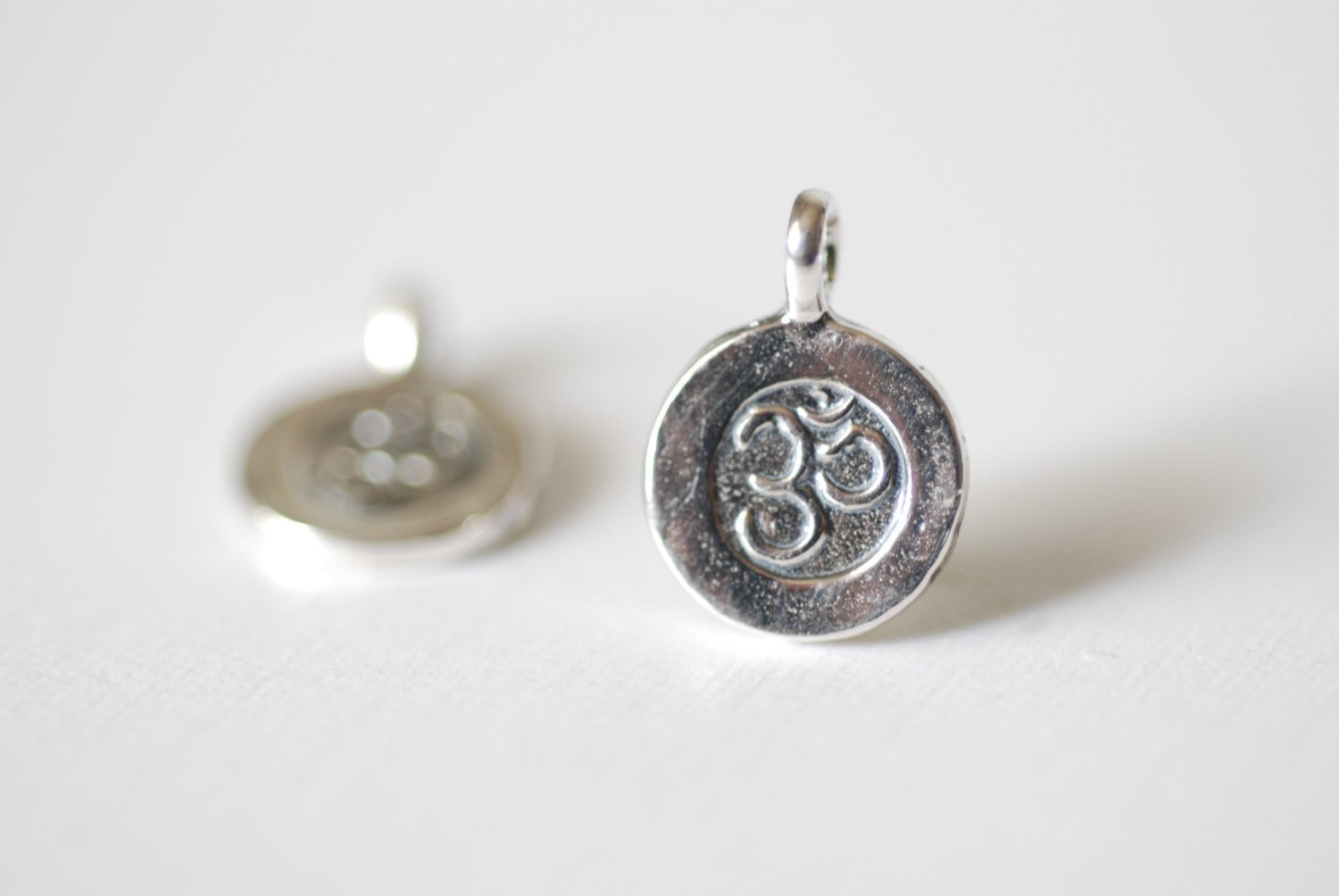Sterling Silver Spiritual Yoga Ohm Om Symbol Charm Tag, Silver Yoga Charm, Artisan organic meditation yoga art, 35 - HarperCrown
