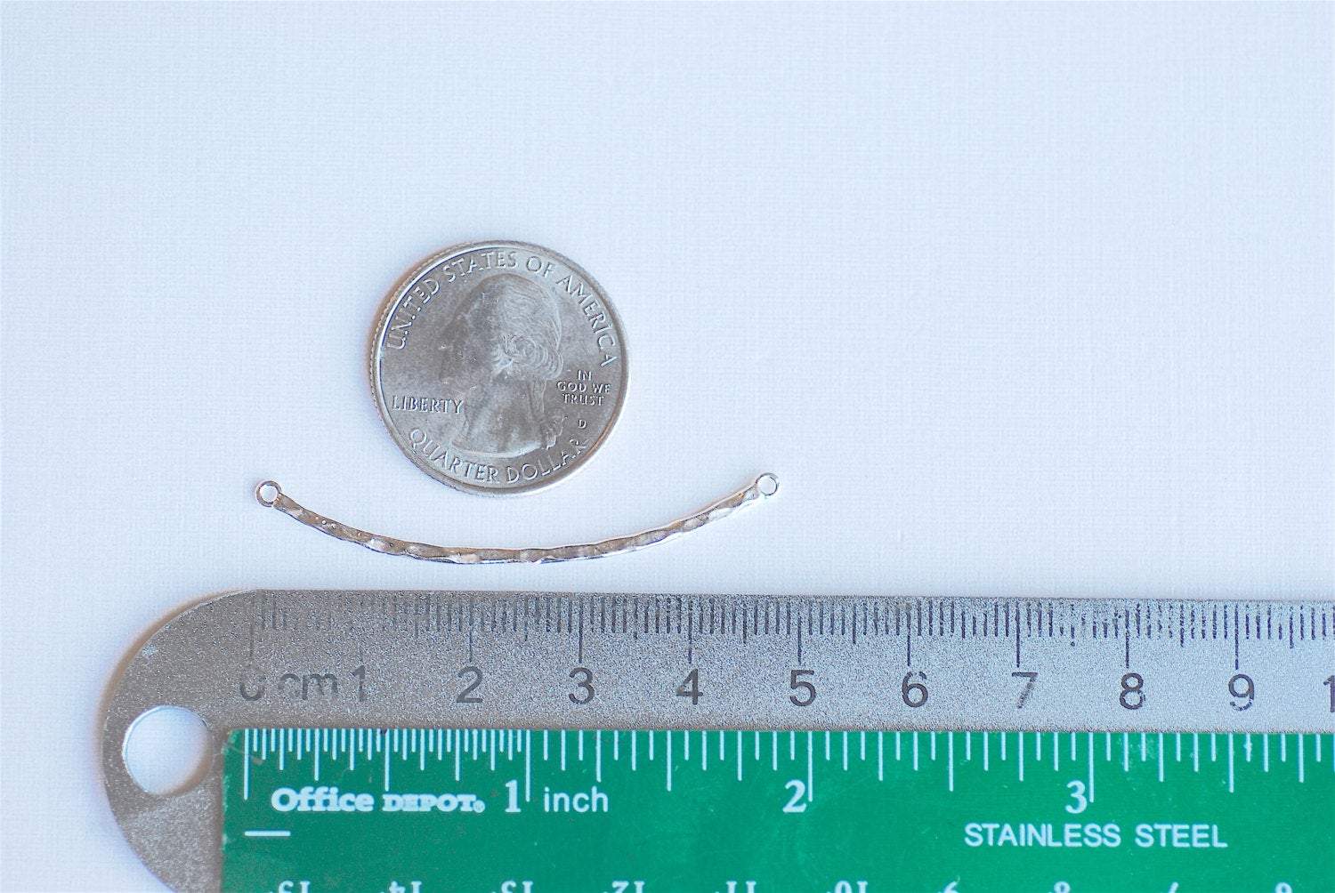 Sterling Silver Thin Skinny Hammered Bar Connector- 925 Silver Hammered Bar Connector Link Spacer, Silver Bow, Curved Bar Connector, 295 - HarperCrown