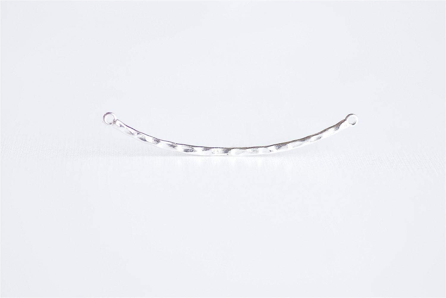 Sterling Silver Thin Skinny Hammered Bar Connector- 925 Silver Hammered Bar Connector Link Spacer, Silver Bow, Curved Bar Connector, 295 - HarperCrown