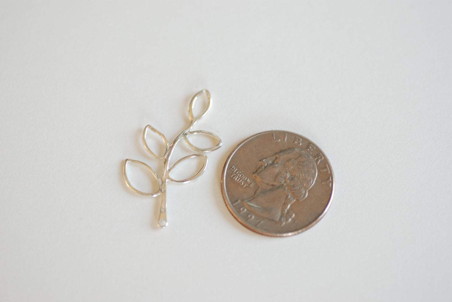 Sterling Silver Twig Tree Branch Leaf Charm - Silver connector, link, spacer, Silver Branch Leaf Charm Connector, Wholesale Silver Charms - HarperCrown