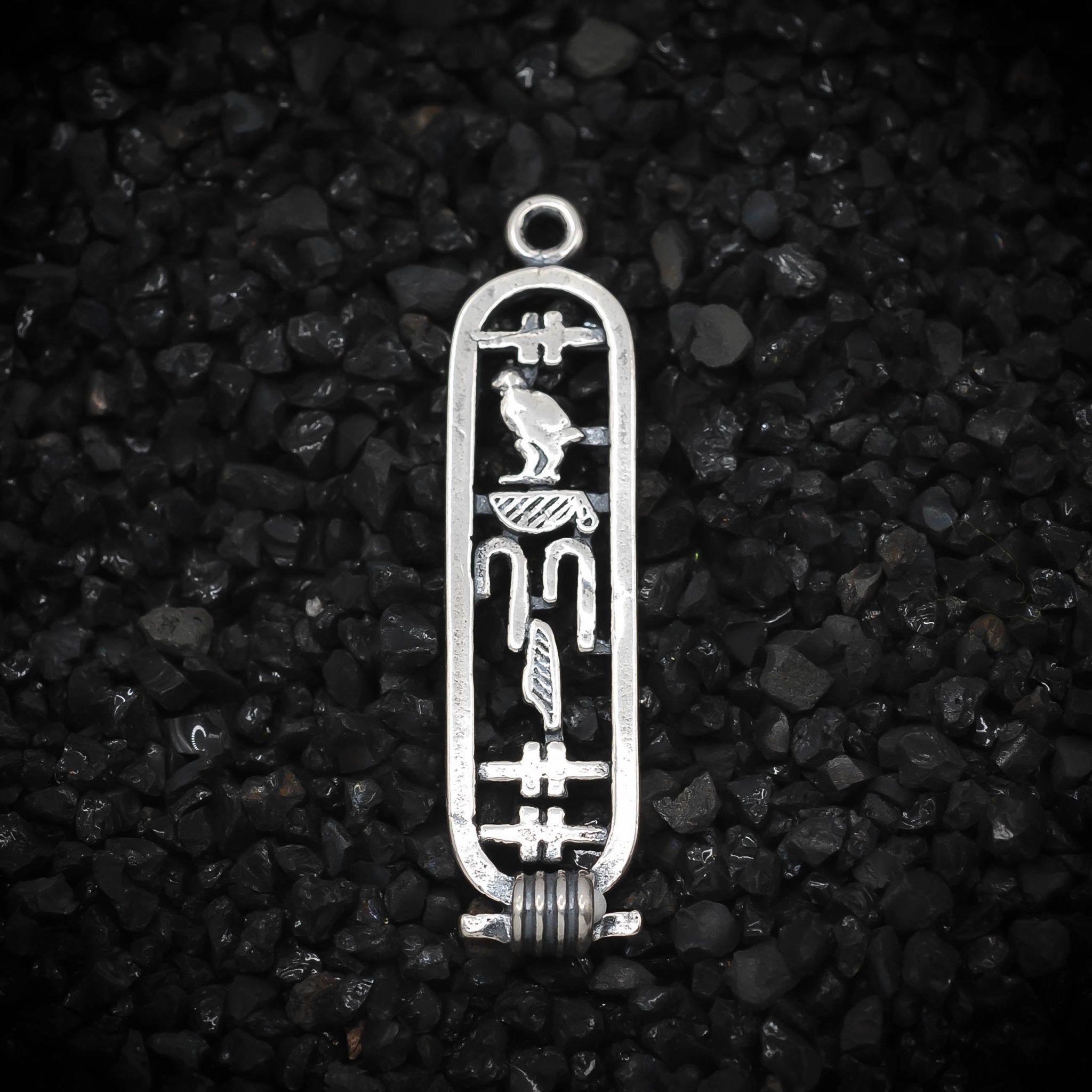 "Success" Cartouche Hieroglyph Ancient Egyptian Charm | 925 Sterling Silver, Oxidized or 18K Gold Plated | Jewelry Making Pendant - HarperCrown