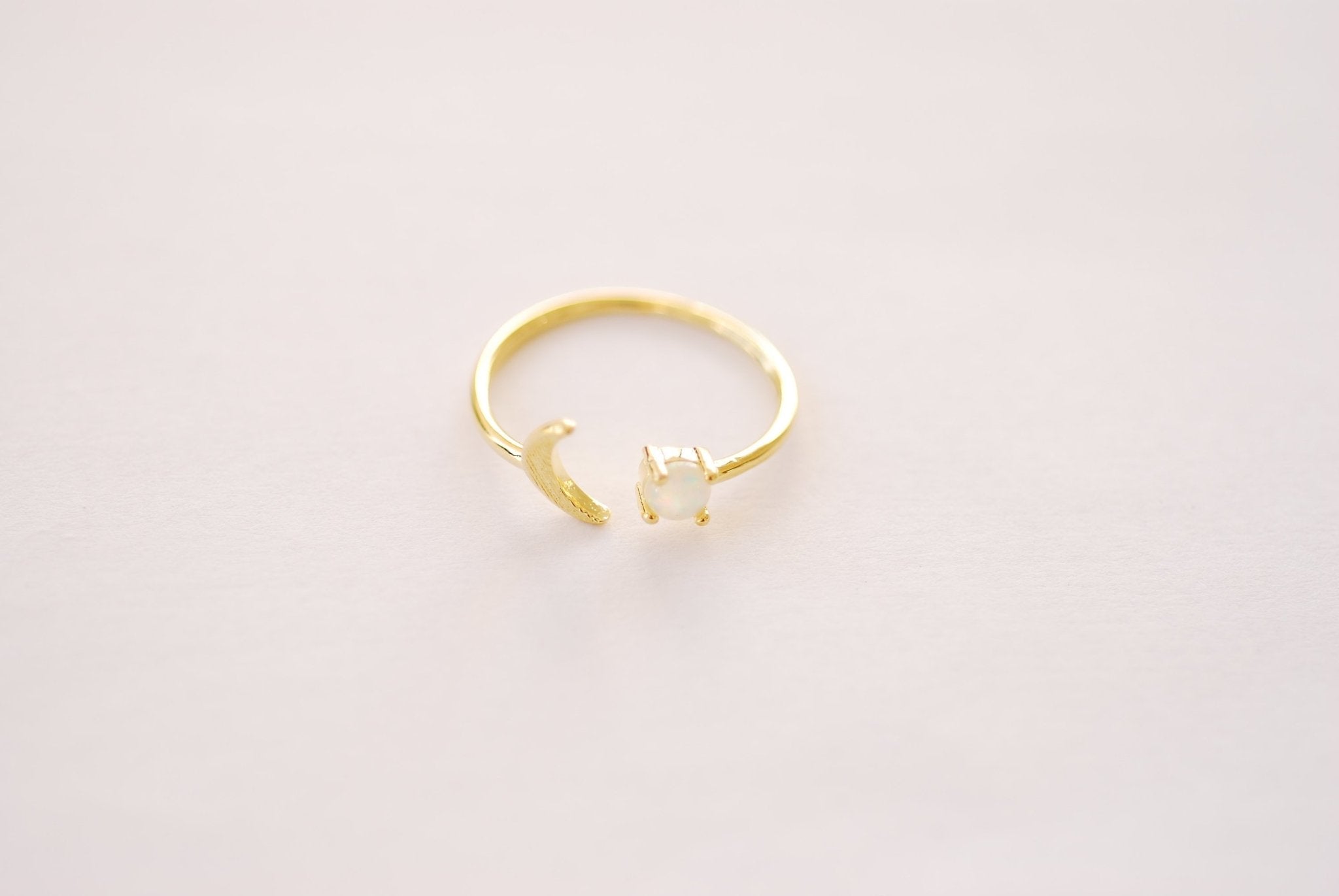 Synthetic Opal Moon Ring - 16k Gold plated over Brass Synthetic Opal Pearl Crescent Moon Ring Adjustable B128 - HarperCrown