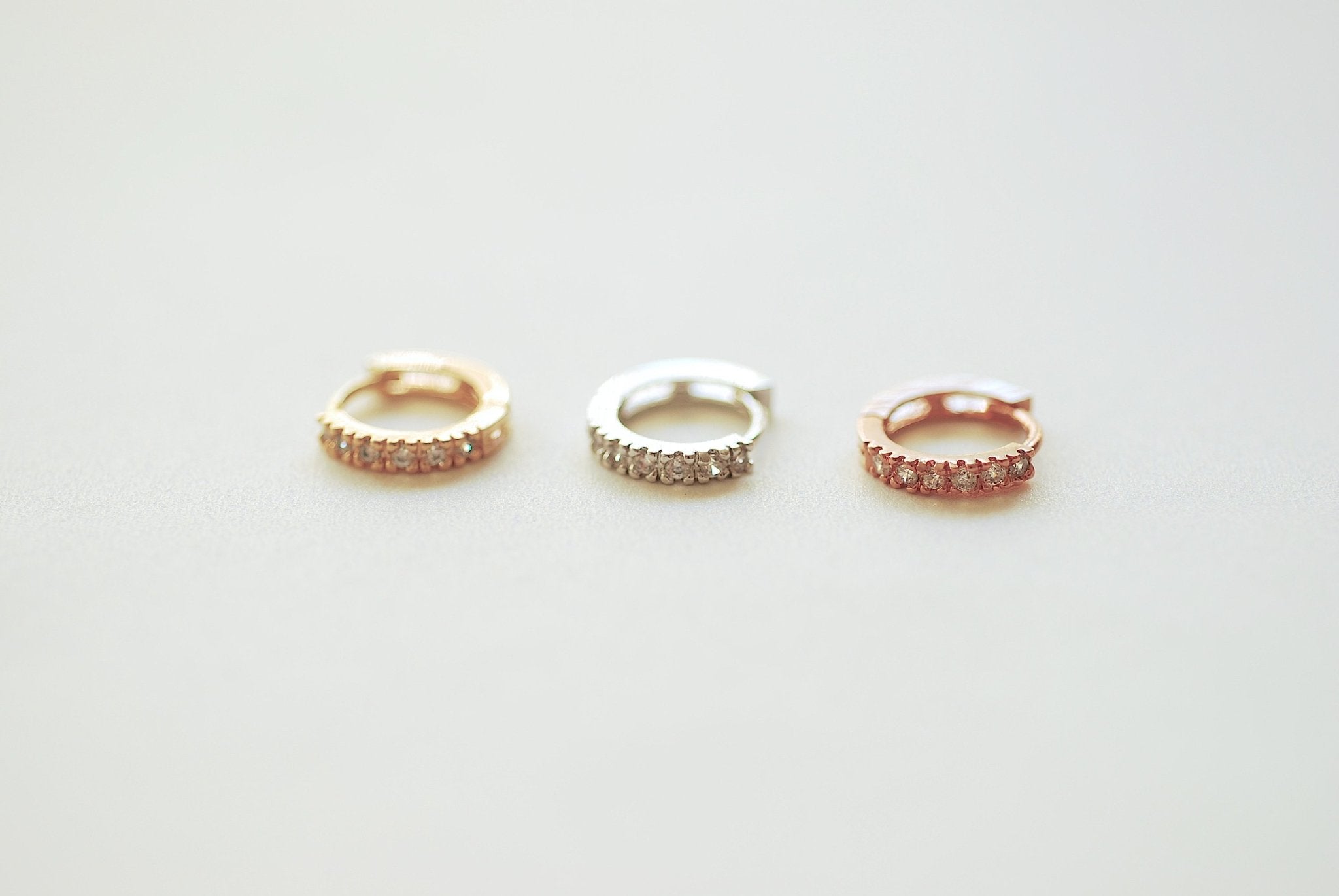 Thin Cubic Zirconia Hoop Earrings - Sterling Silver, 18k Gold and Rose Gold, huggie hoops earrings, Bridesmaid Gift, Tiny hoops, Hoops - HarperCrown