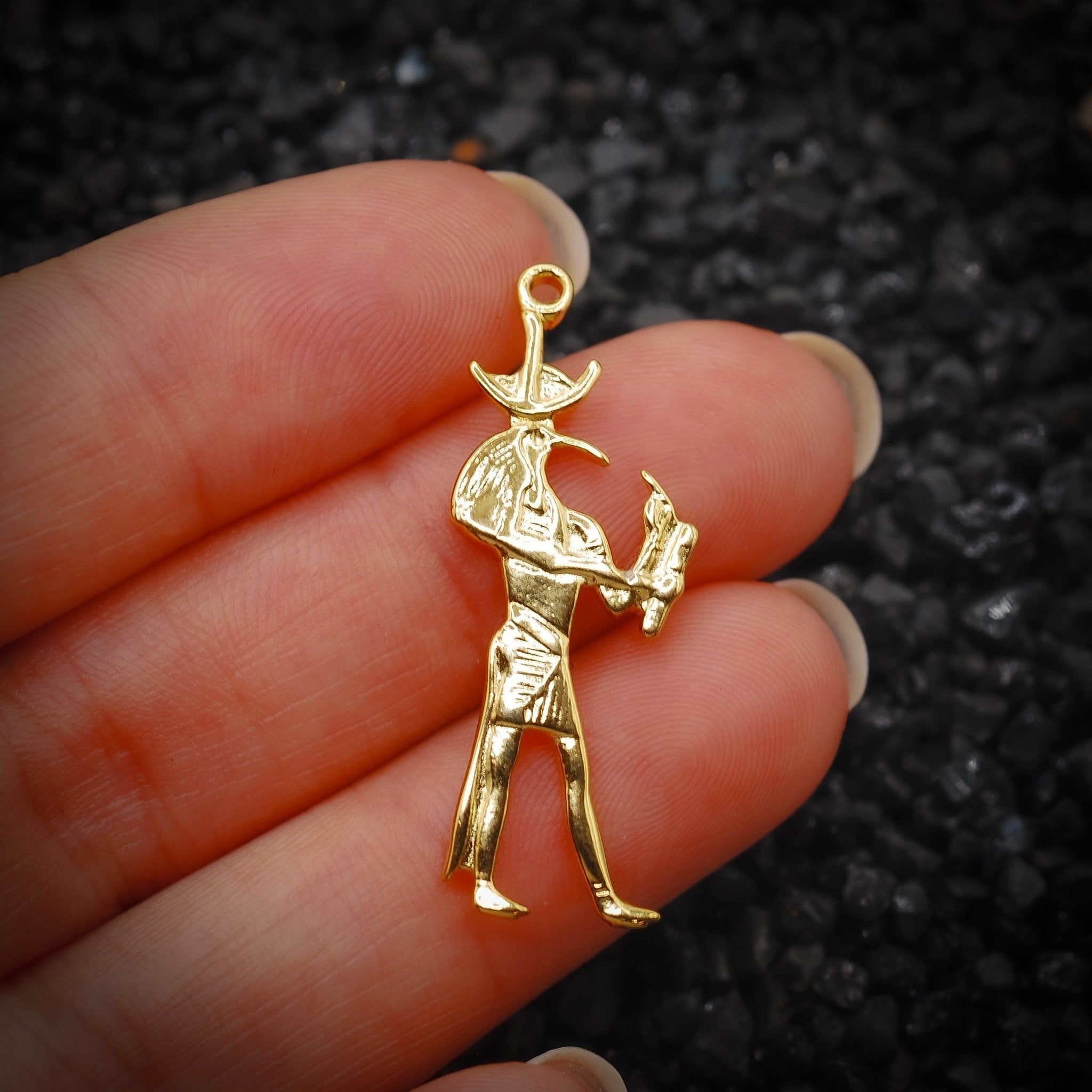 Thoth Djehuty God of the Moon Ancient Egyptian Charm | Solid 14K Gold | Jewelry Making Pendant - HarperCrown