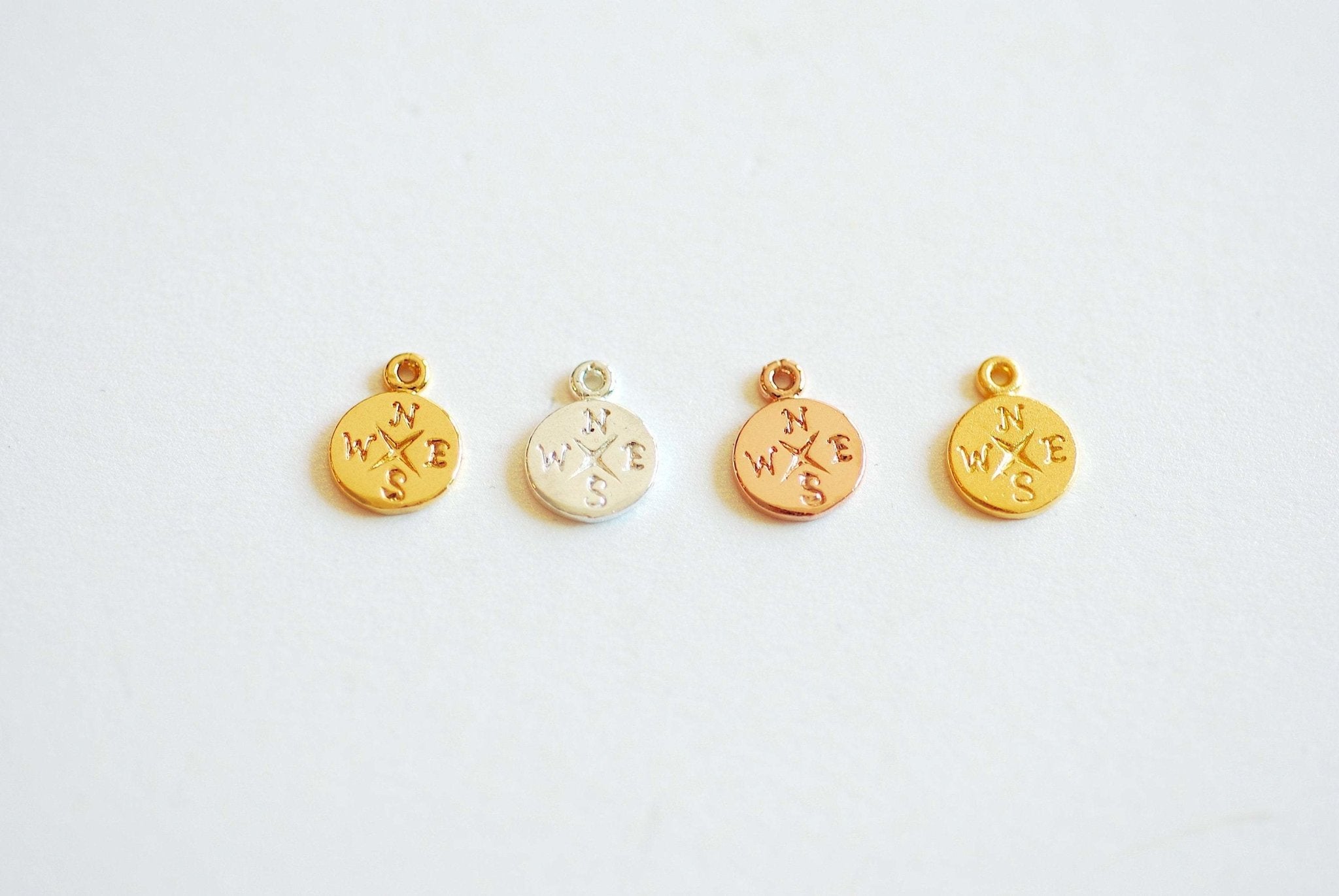 Tiny Compass Vermeil Gold or Sterling Silver Charm- 22k Gold plated 925 Sterling Silver, Journey, Travel, Directional, Nautical, Disc, J158 - HarperCrown