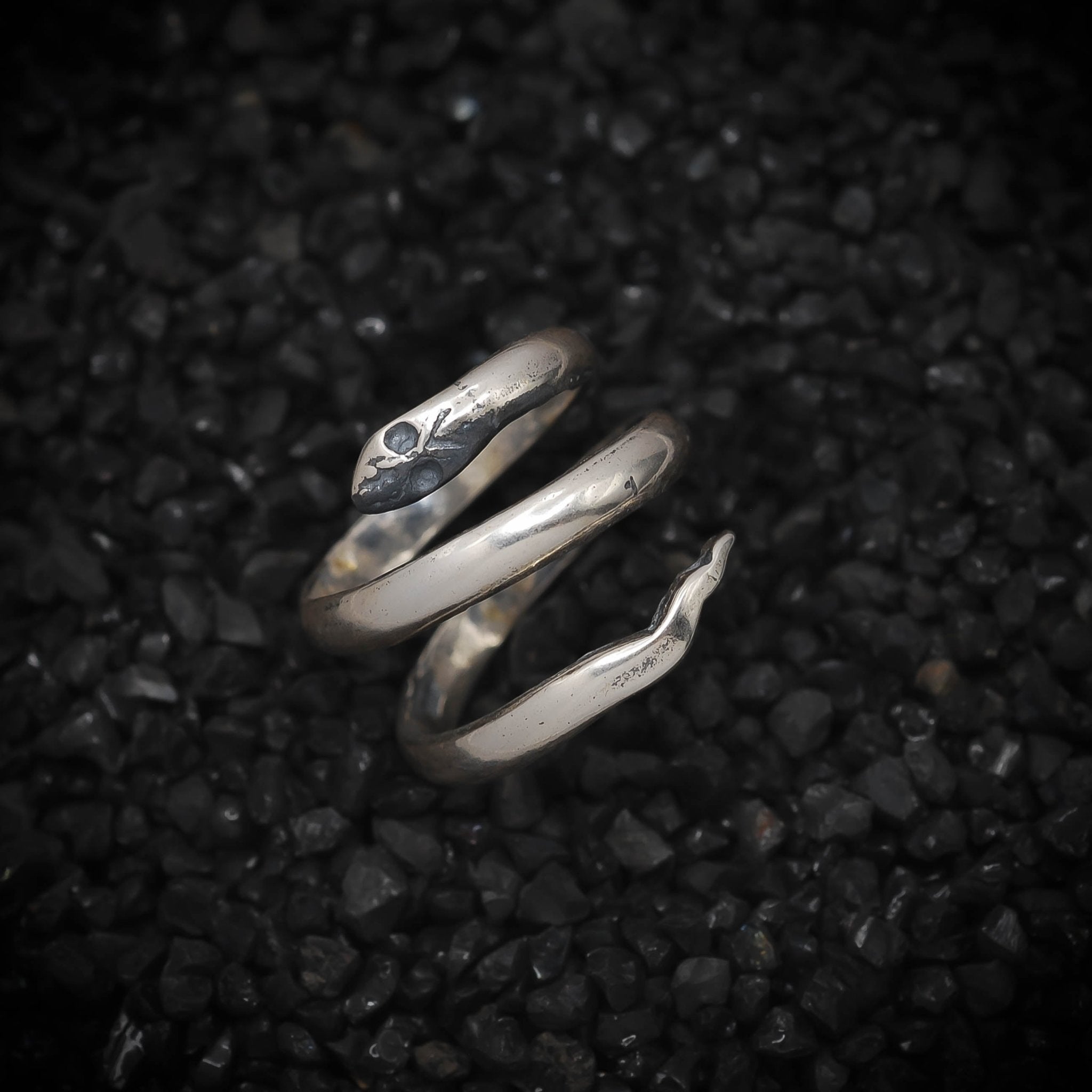 Uraeus Cobra Snake Wrap Band Ring Ancient Egyptian | 925 Sterling Silver, Oxidized or 18K Gold Plated | Adjustable Size - HarperCrown