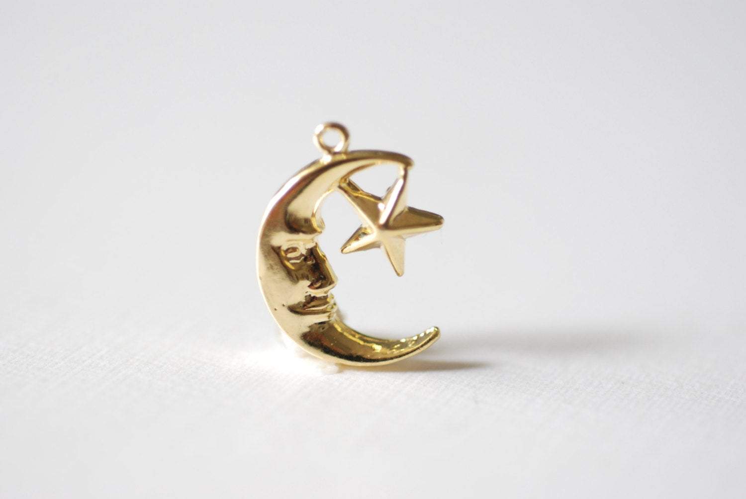 Vermeil Gold Crescent Moon and Star Charm - 18k gold plated over sterling silver, Moon Charm, Star Pendant, Moon, Silver Star, Silver Moon - HarperCrown