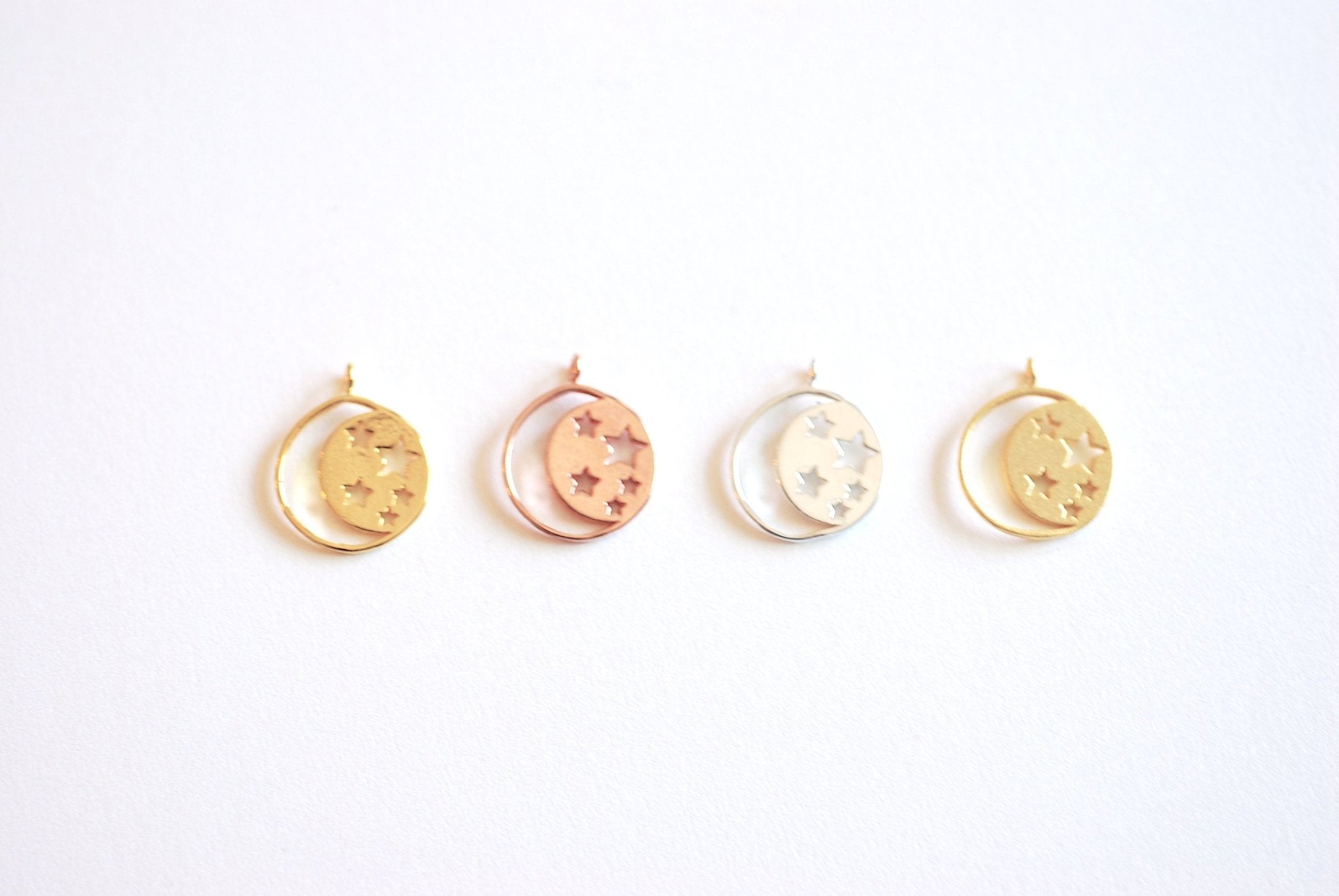 Vermeil Gold Crescent moon and star Charm- 22k Gold plated over Sterling Silver, Star Circle Charm, cut out stars, night sky, moon, 424 - HarperCrown