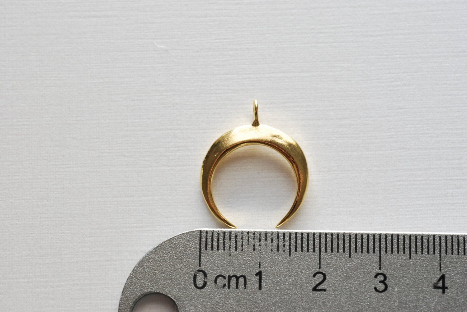 Vermeil Gold Crescent Moon Charm- 18k gold plated over sterling silver half moon charm pendant, Glossy Gold Crescent Moon Gold Tusk Charm - HarperCrown