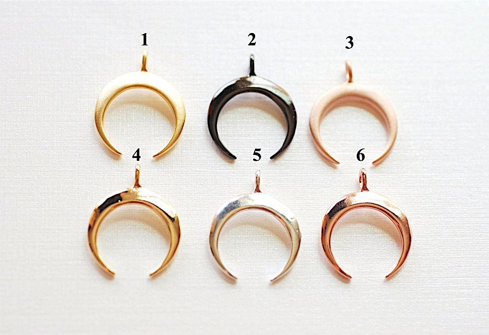 Vermeil Gold Crescent Moon Charm- 18k gold plated over sterling silver half moon charm pendant, Glossy Gold Crescent Moon Gold Tusk Charm - HarperCrown