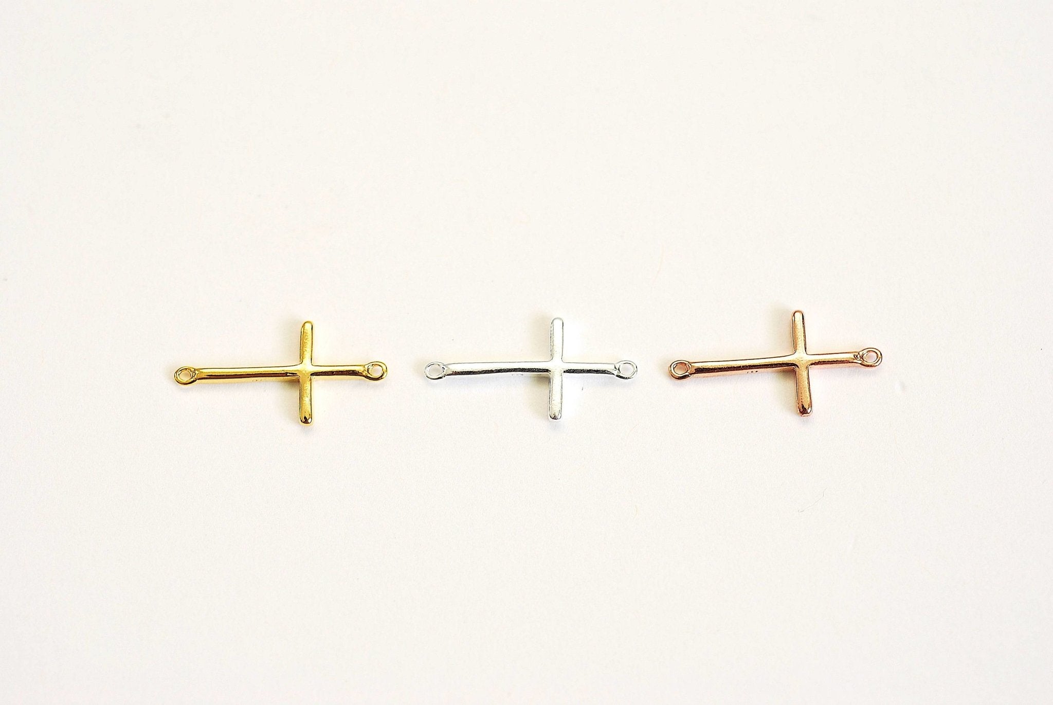 Vermeil Gold Cross Connector Charm- 22k Gold plated over sterling Silver, Rose Gold Cross, Spacer, Link, sideways horizontal cross, E48 - HarperCrown