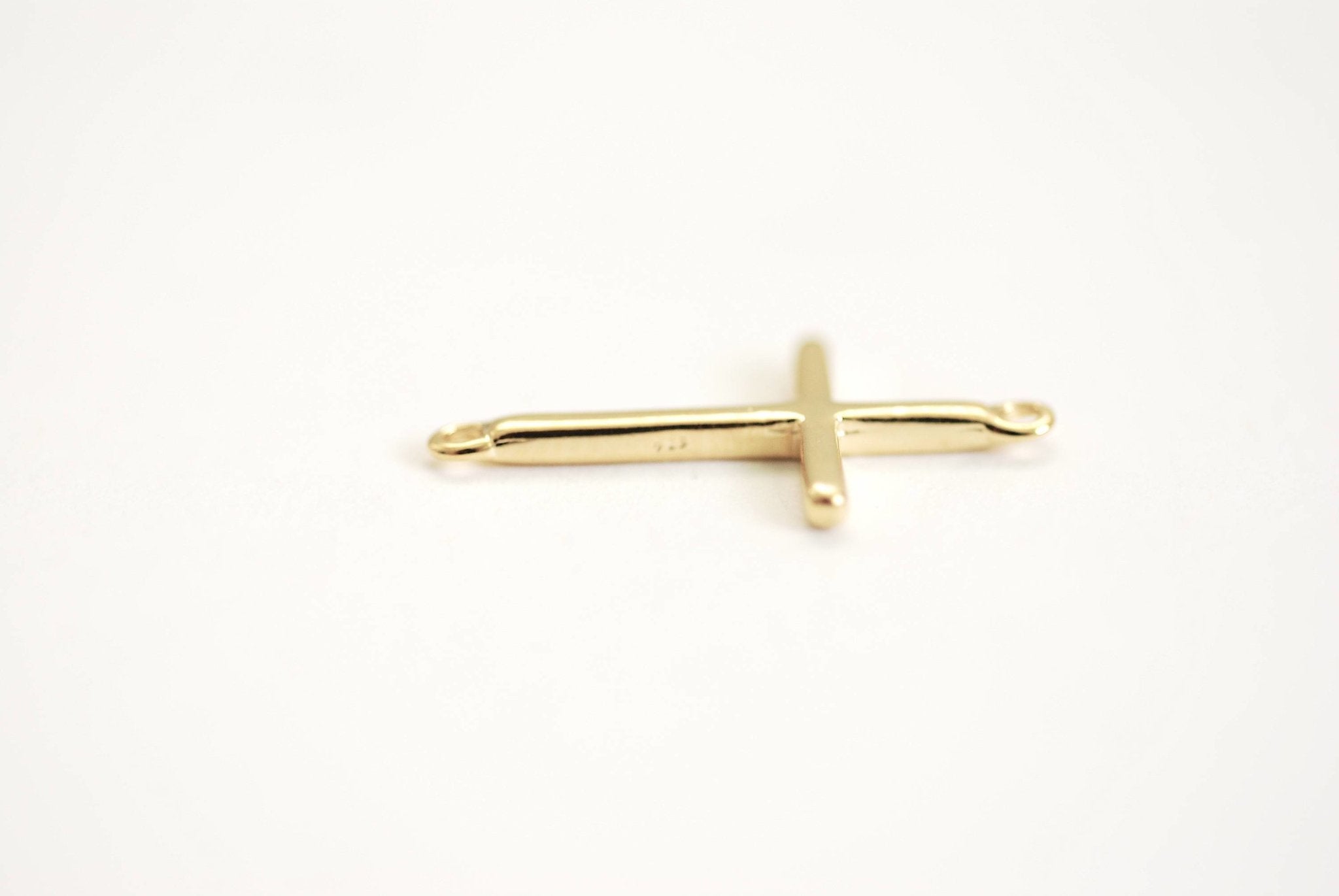 Vermeil Gold Cross Connector Charm- 22k Gold plated over sterling Silver, Rose Gold Cross, Spacer, Link, sideways horizontal cross, E48 - HarperCrown