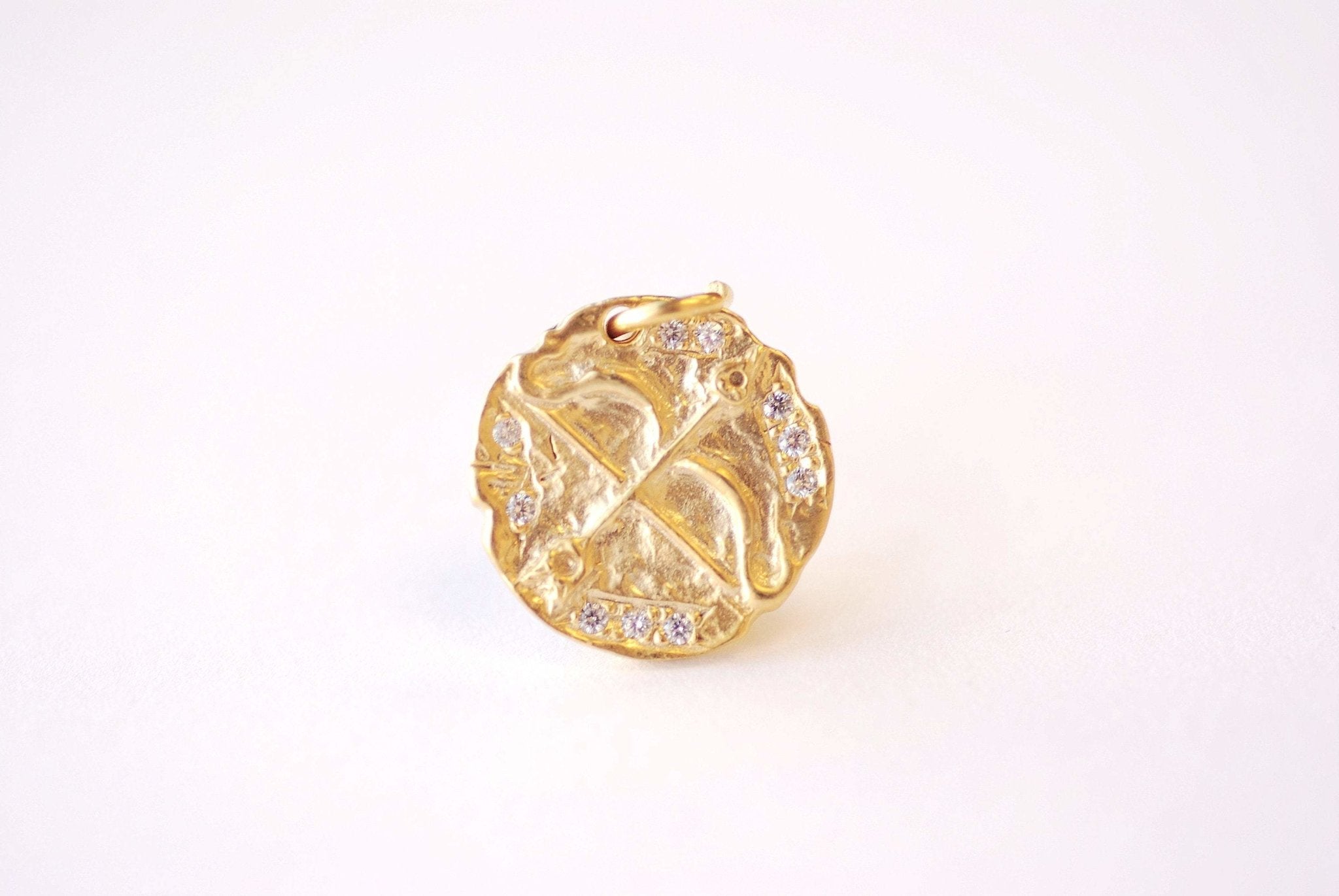 Wholesale Charms Vermeil Gold Cubic Zirconia Bow and Arrow Disc