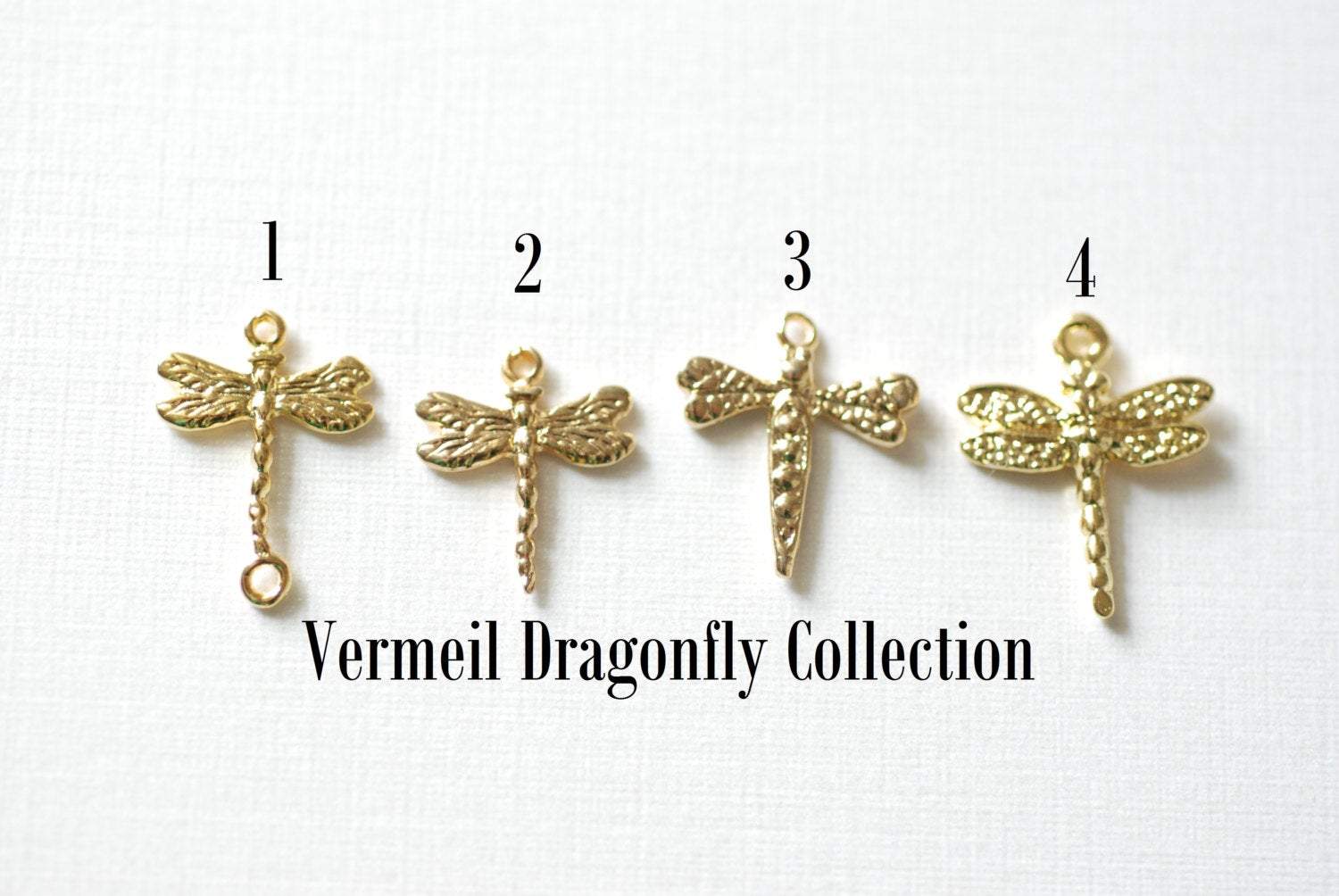 Vermeil Gold Dragonfly Charm- 18k gold plated over Sterling Silver Dragonfly, Dragon Fly Charm, Gold Insect Charm - HarperCrown