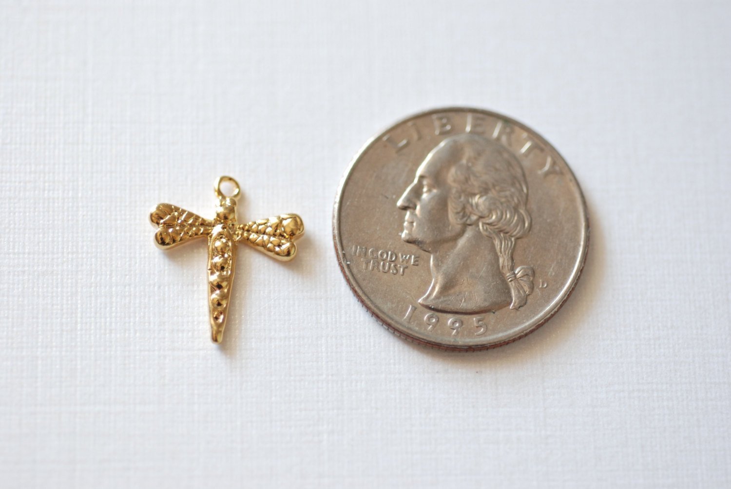 Vermeil Gold Dragonfly Charm, 18k gold plated over sterling silver Insect Charm, Gold Wings Charm, artisan organic nature insect wholesale - HarperCrown