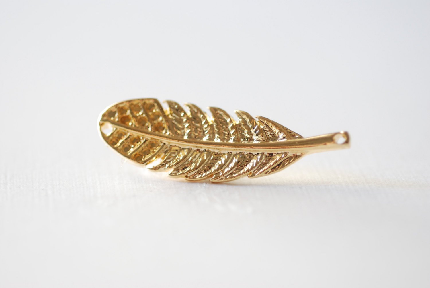 Vermeil Gold Feather Leaf Connector Pendant- 18k gold plated over Sterling Silver, Gold Leaf Connector, Gold Flower Connector Link Spacer - HarperCrown