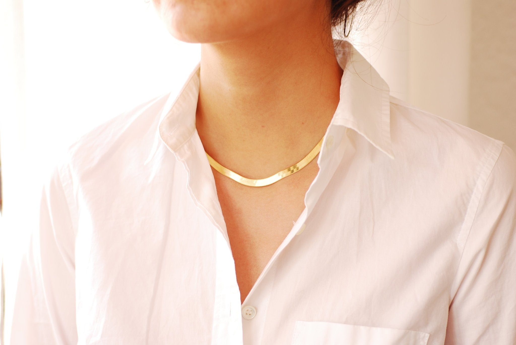 Vermeil Gold Herringbone Finished Necklace Chain - 925 Sterling Silver plated over 18k Gold with Lobster Clasps Layering Necklace - HarperCrown
