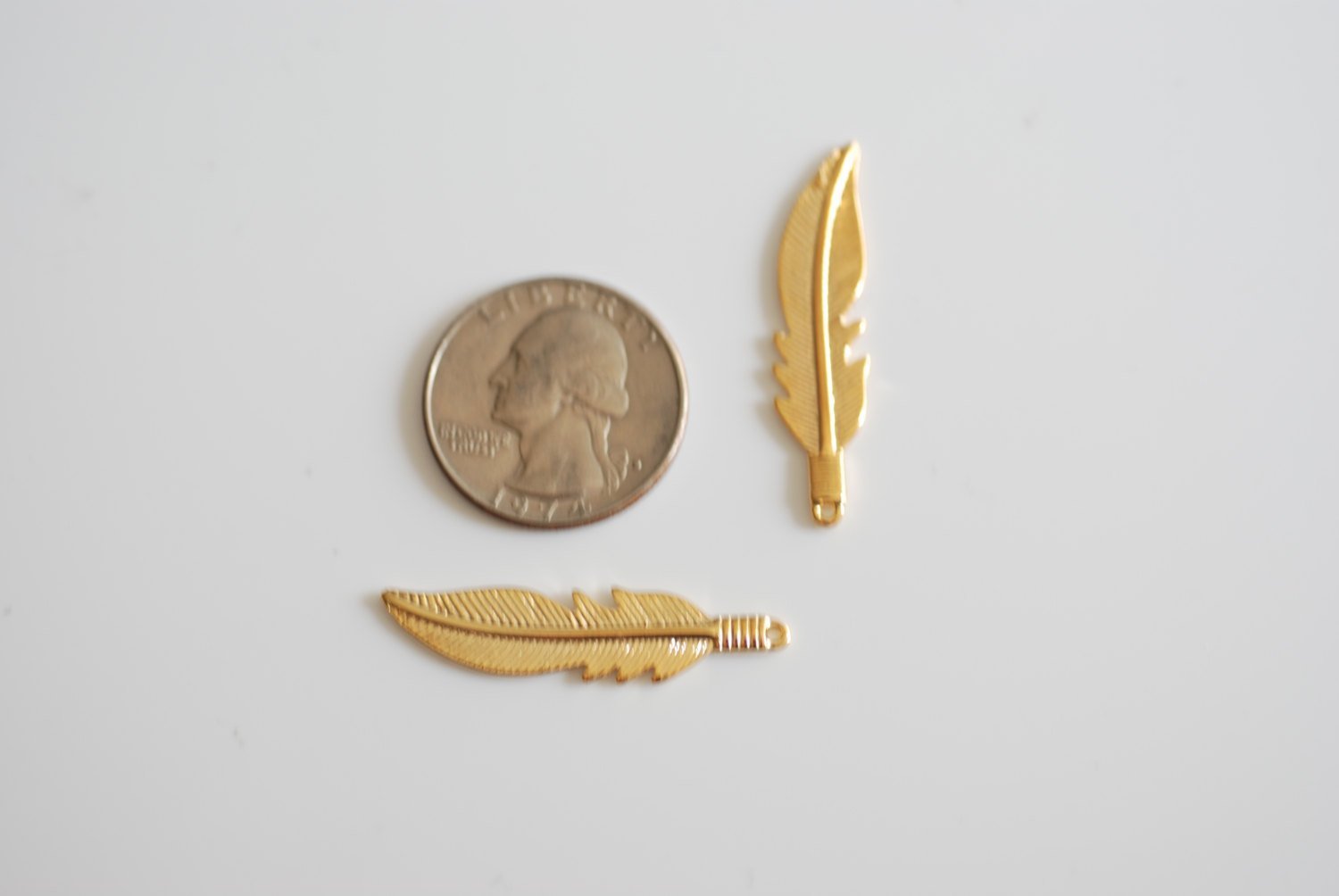 Vermeil Gold Large Feather Pendant - 18k gold plated over sterling silver, large feather charm, Gold Feather Charm, Vermeil Gold Leaf - HarperCrown