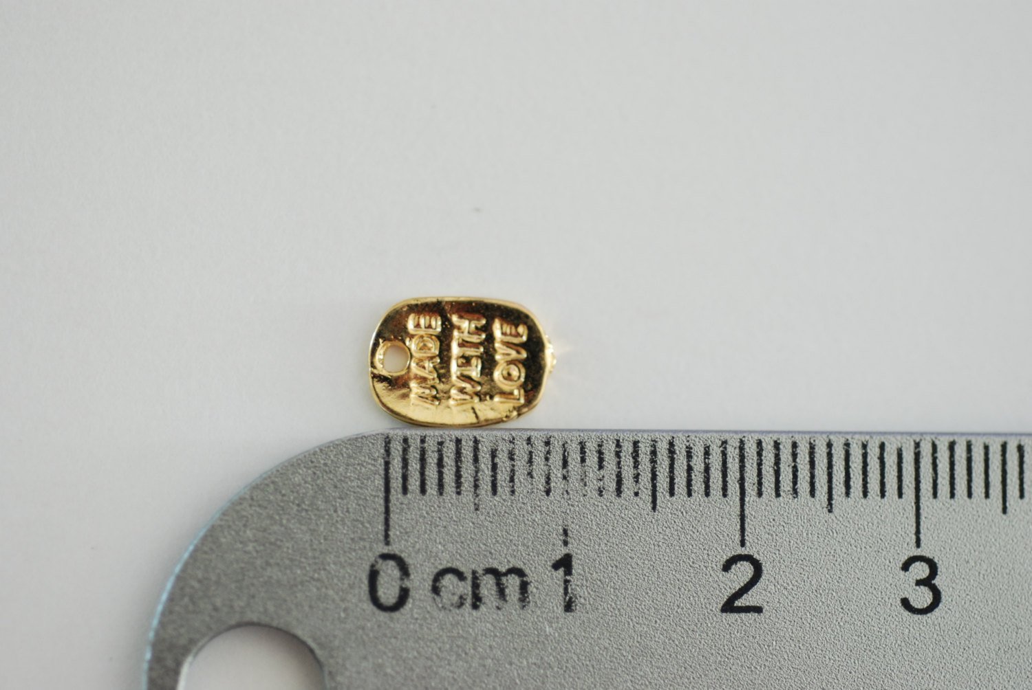 Vermeil Gold MADE WITH LOVE Charm - small made with love handmade charm, embossed made with love, Vermeil Charms Wholesale Findings - HarperCrown