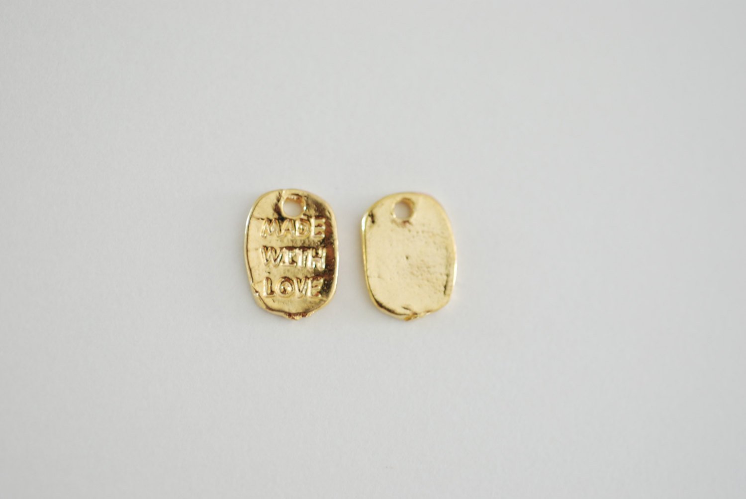 Vermeil Gold MADE WITH LOVE Charm - small made with love handmade charm, embossed made with love, Vermeil Charms Wholesale Findings - HarperCrown