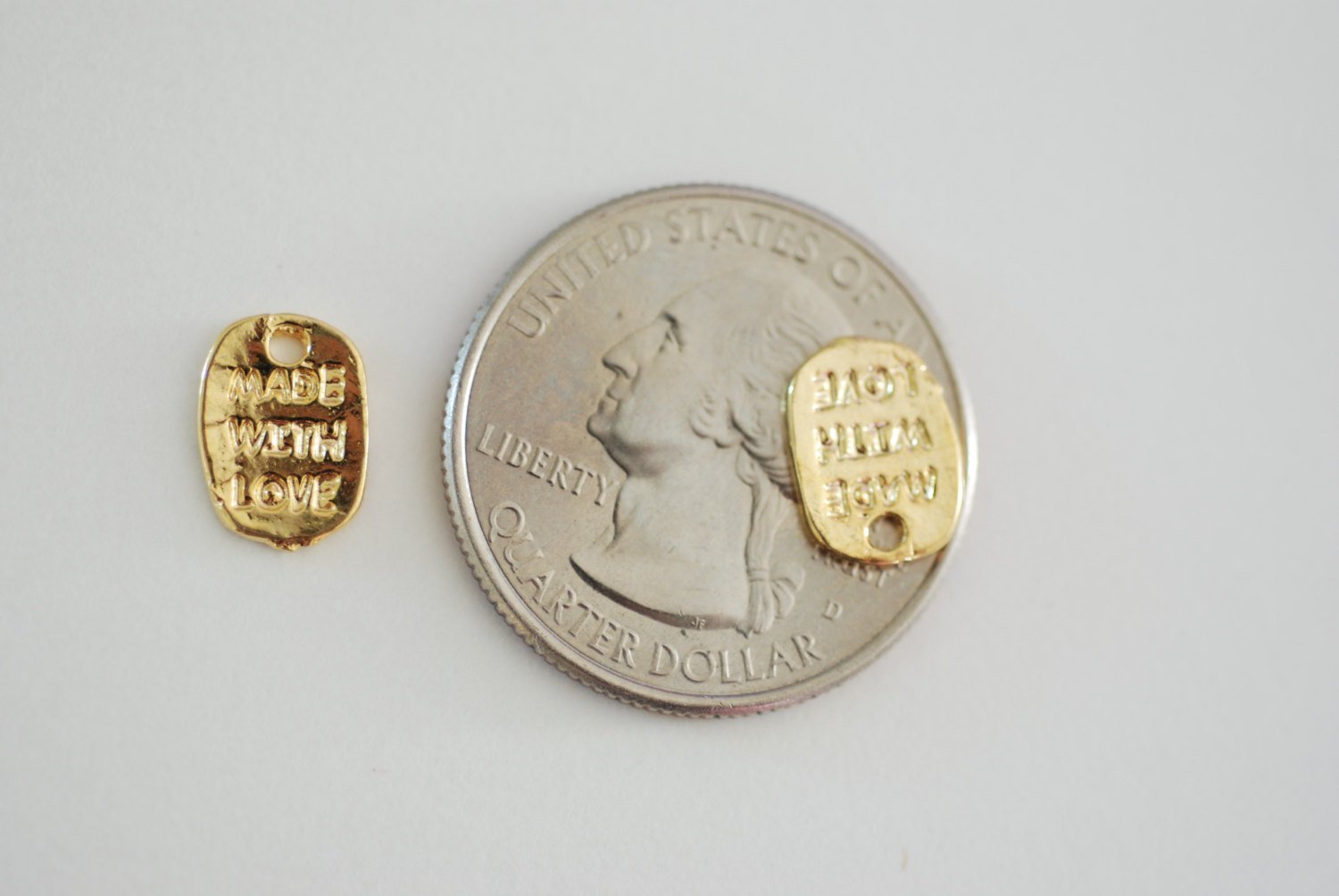 Vermeil Gold MADE WITH LOVE Charm - small made with love handmade charm, embossed made with love, Vermeil Charms Wholesale Findings - HarperCrown