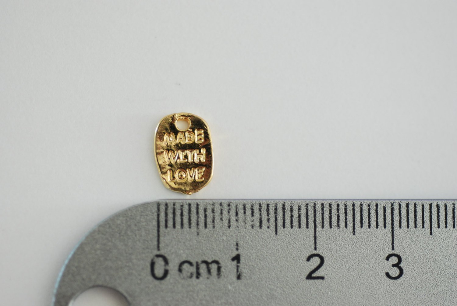 Vermeil Gold MADE WITH LOVE Charm - small made with love handmade charm, embossed made with love, Vermeil Charms Wholesale Findings - HarperCrown