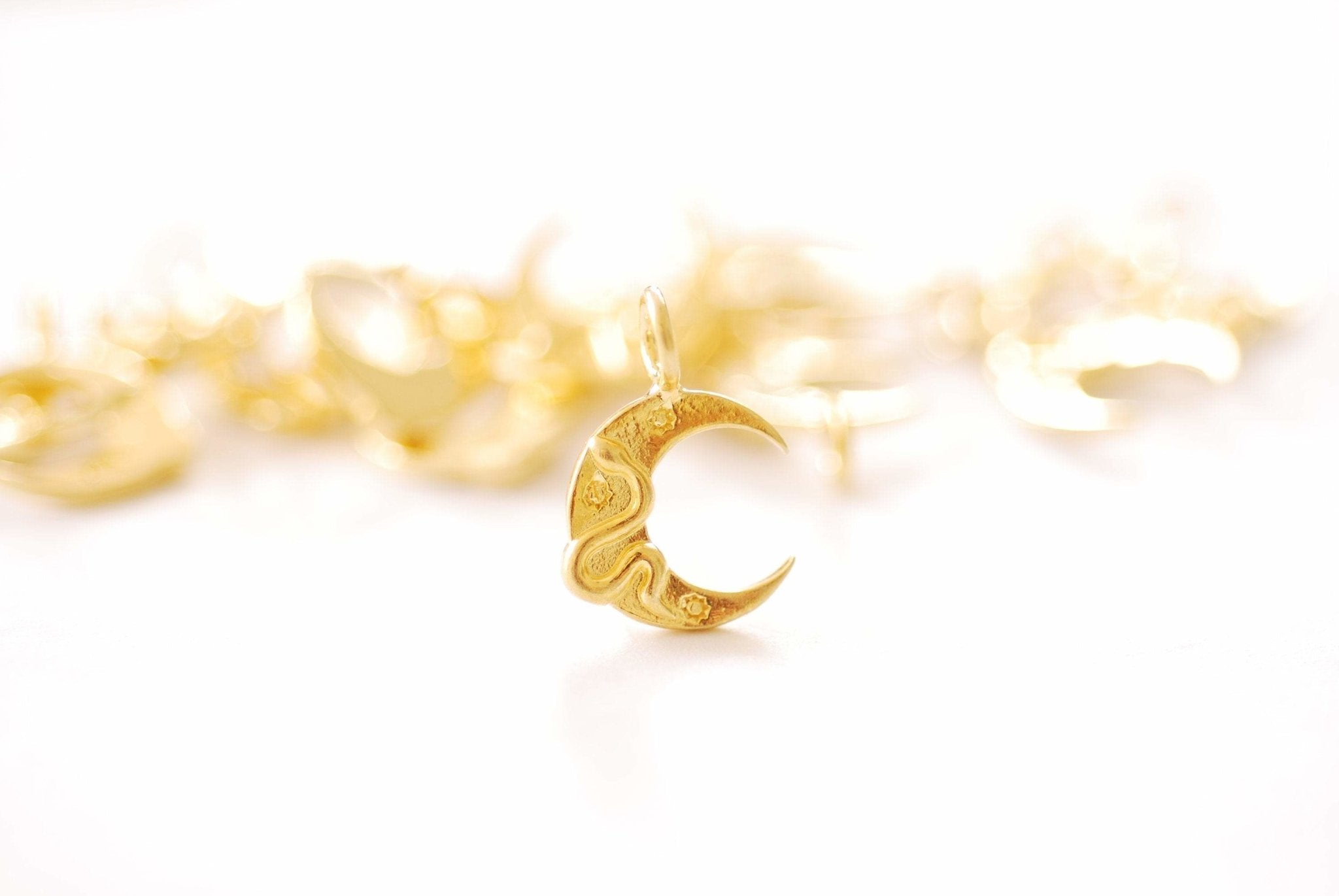 Vermeil Gold or Sterling Silver Crescent Moon Snake Charm - 18k gold plated Crescent Moon Star Snake Celestial Astrology Charm, 544 - HarperCrown