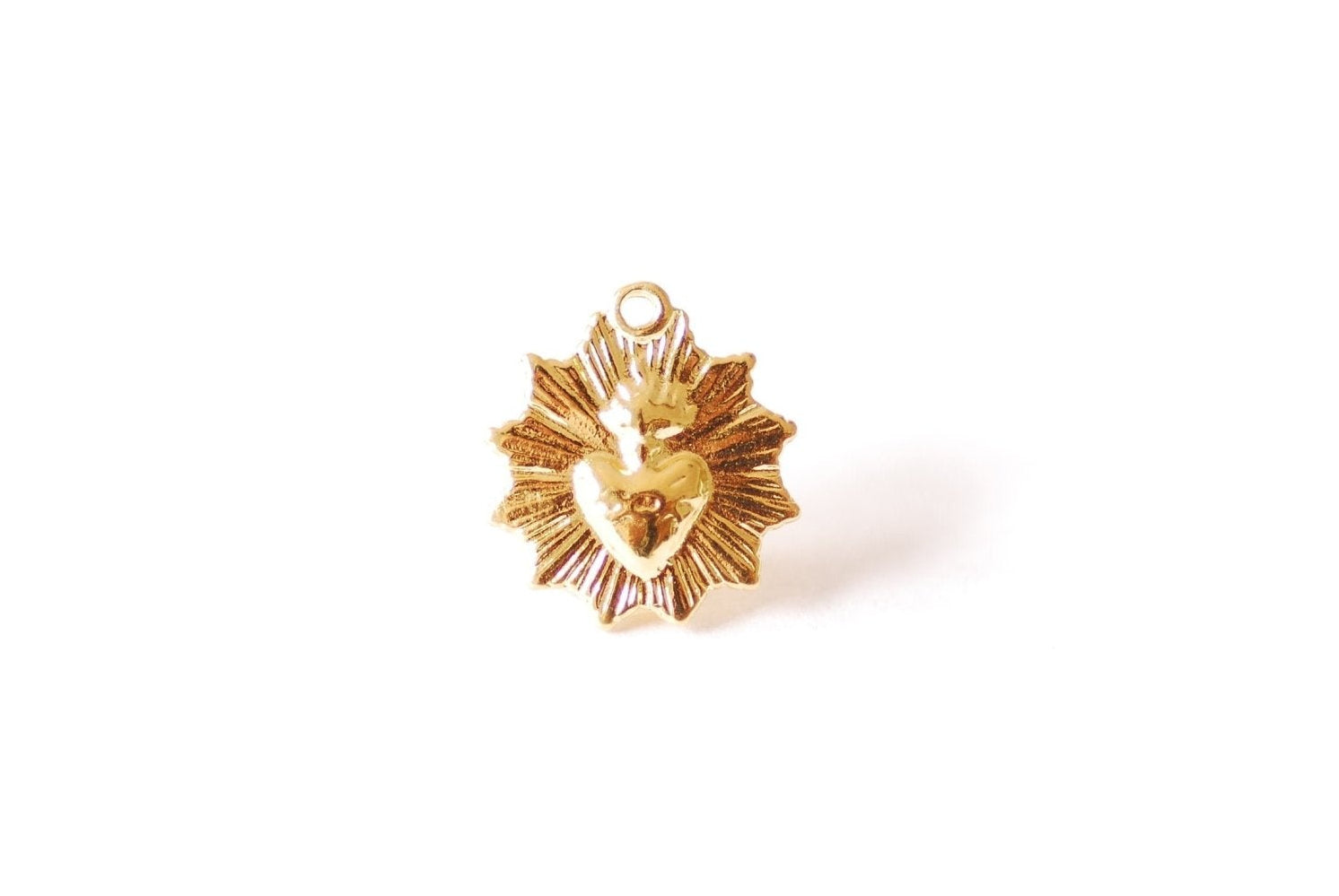 Vermeil Gold or Sterling Silver Sacred Heart - Holy Sacred Religious Heart Pendant, Gold Heart Pendant, Religious Medallion Pendant, 519 - HarperCrown