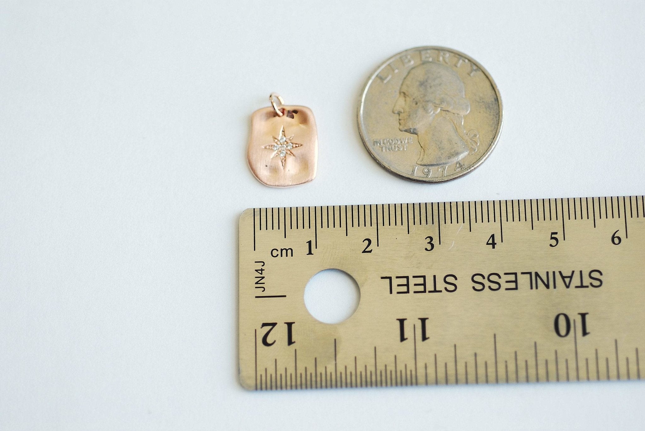 Vermeil Gold Rectangle Cubic Zirconia Star Charm- 18k gold plated over 925 Sterling Silver, Pave Star Charm, CZ Star Charm, Night Sky - HarperCrown