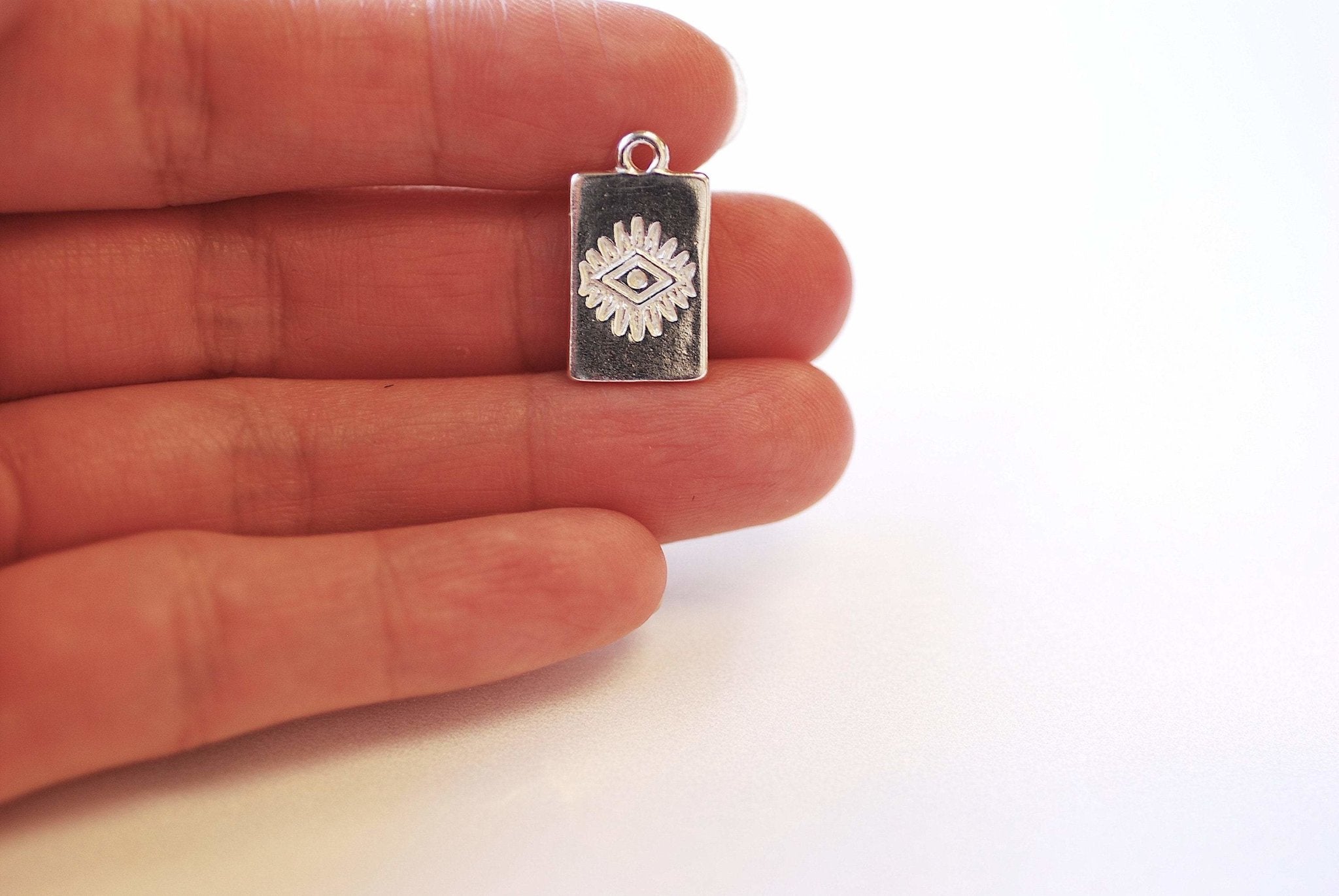 Vermeil Gold Rectangle Evil Eye Charm - 18k Gold plated 925 Sterling Silver Pendant, Evil Eye Tag, Square Evil Eye Charm, Eye of Ra, J422 - HarperCrown